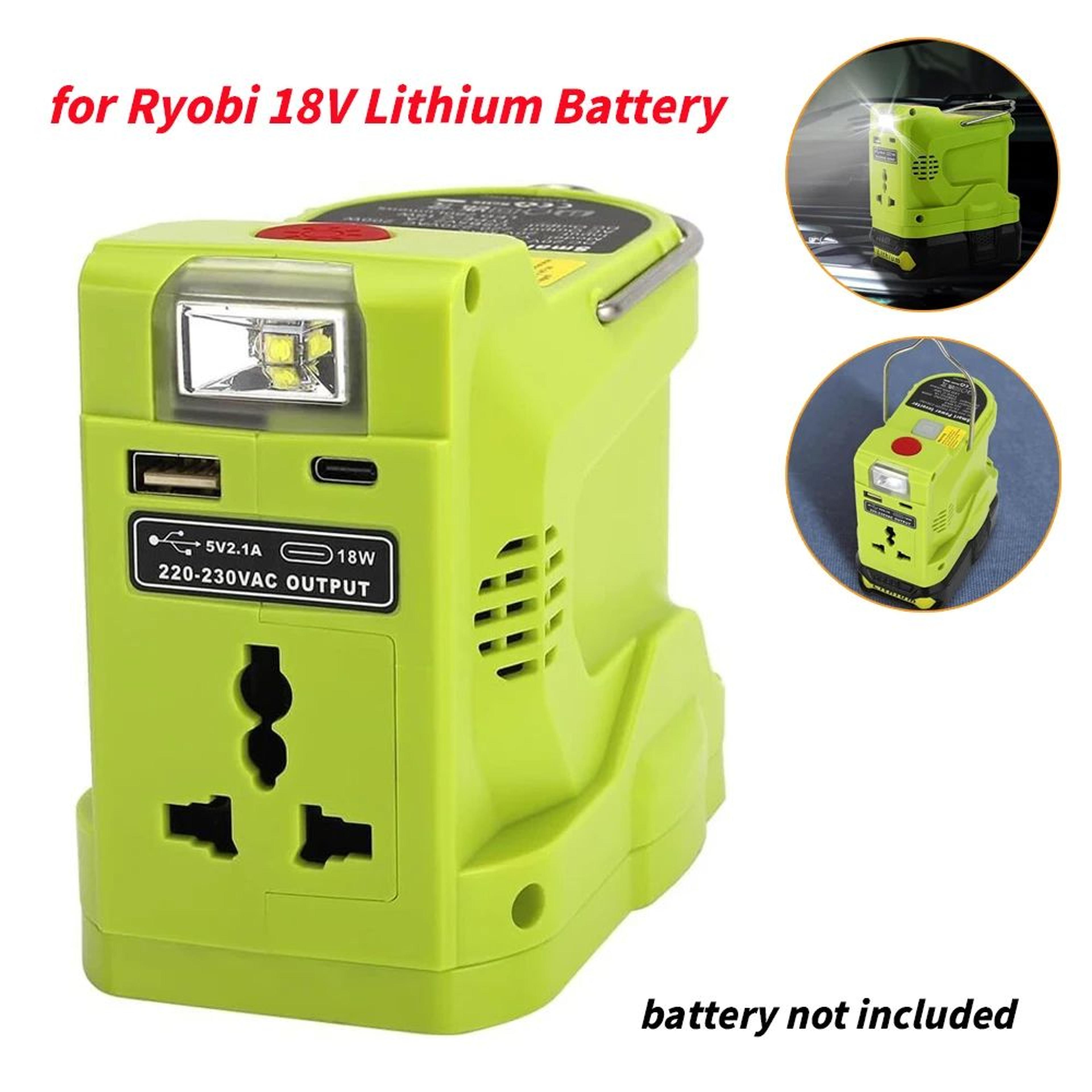 200w portable power inverter for 18v lithium battery with usb-c, ac outlet and led light