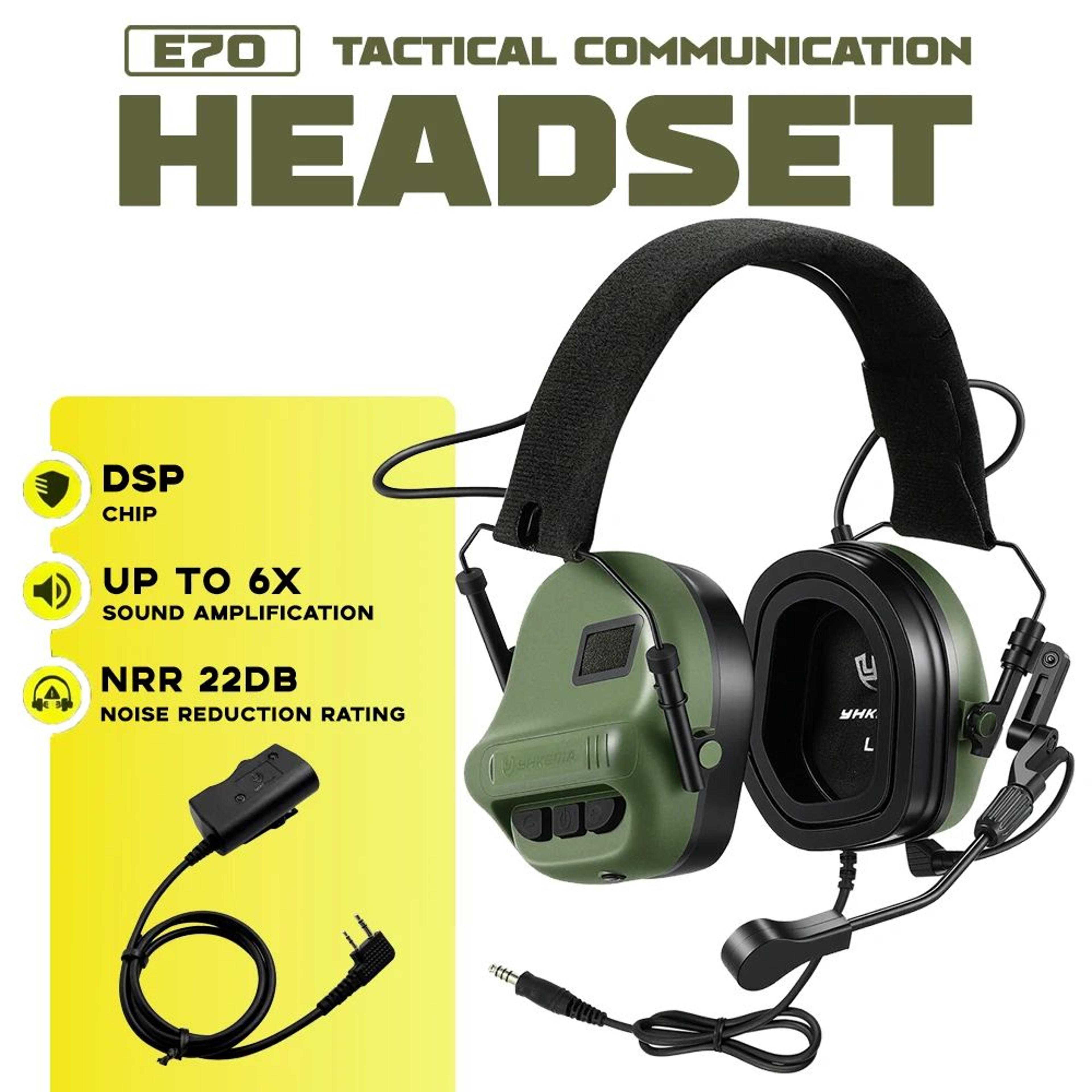 e70 tactical electronic noise reduction headset with ptt adapter for shooting and communication