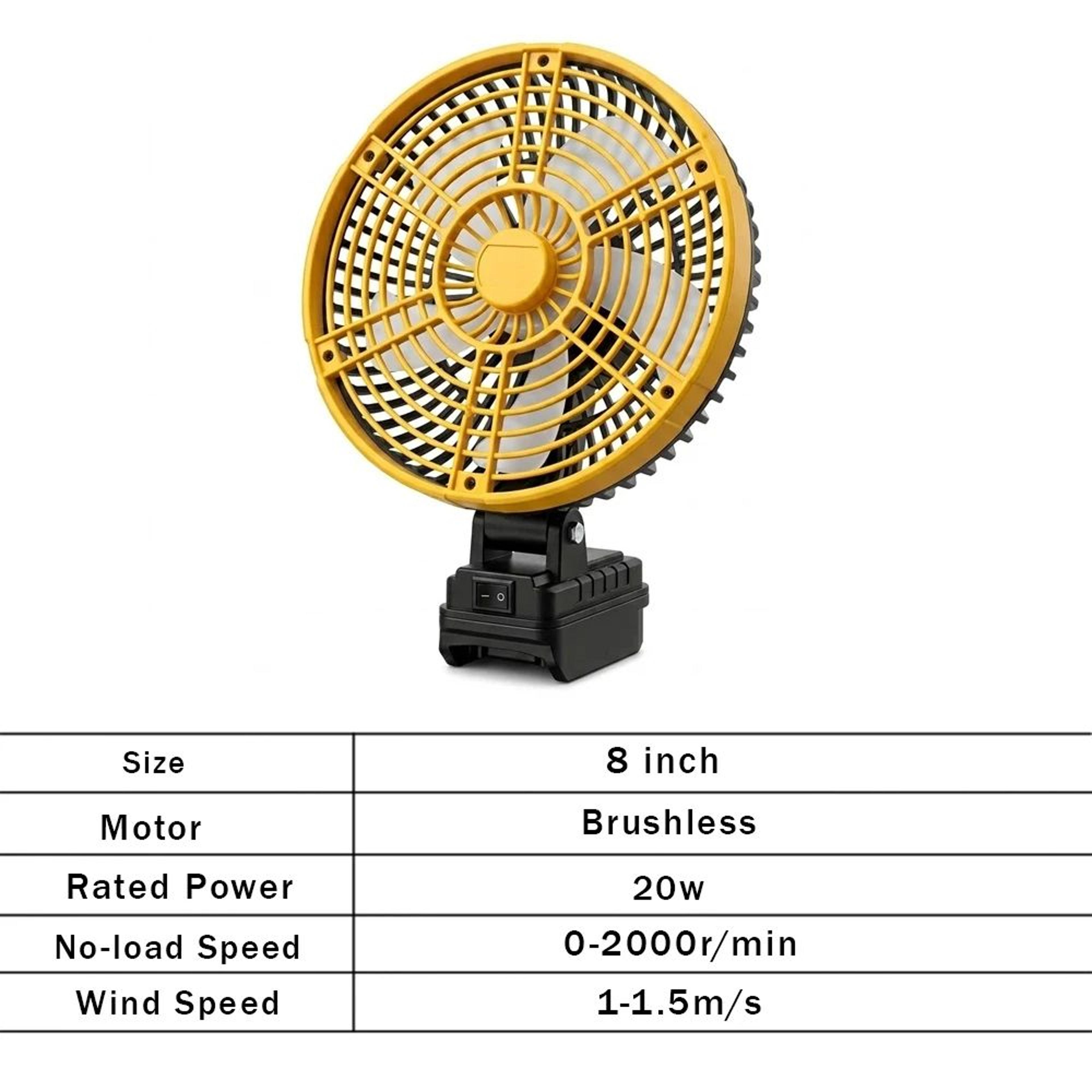 8 Inch Brushless Cordless Camping Fan With Dual USB Ports For 18V Battery 1