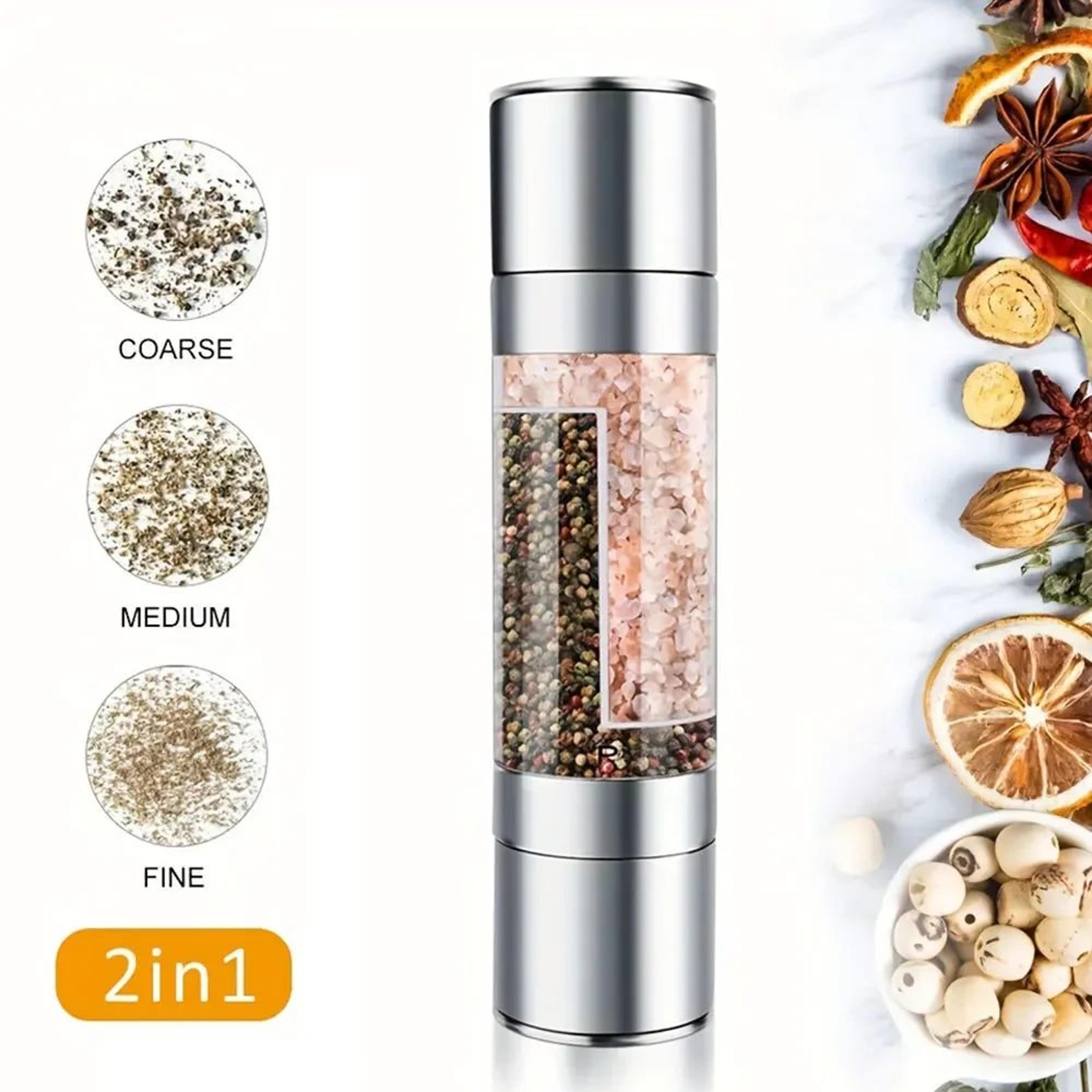 2 in 1 stainless steel salt and pepper grinder with adjustable ceramic mill