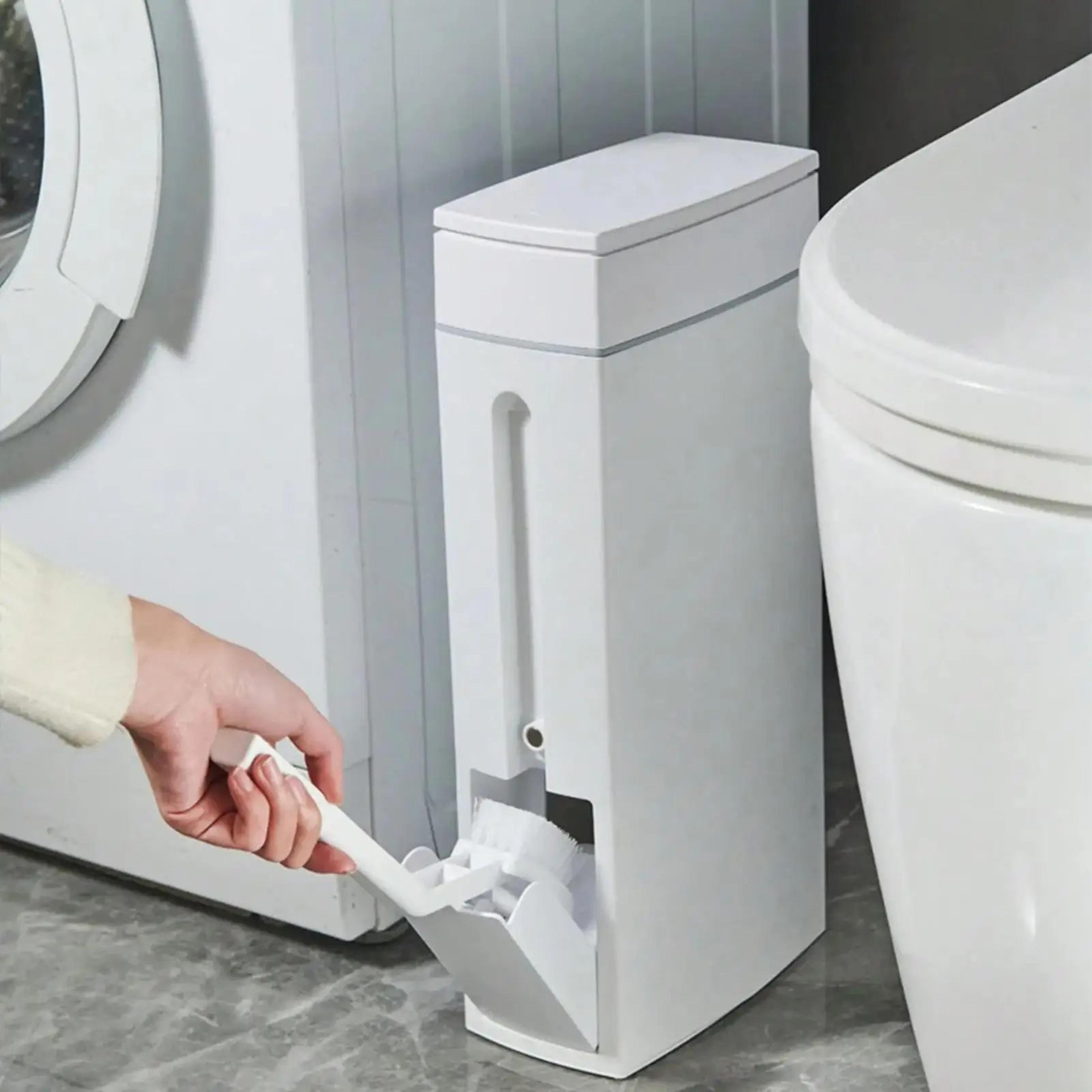 Space Saving Bathroom Trash Can With Lid And Toilet Brush Combo 2