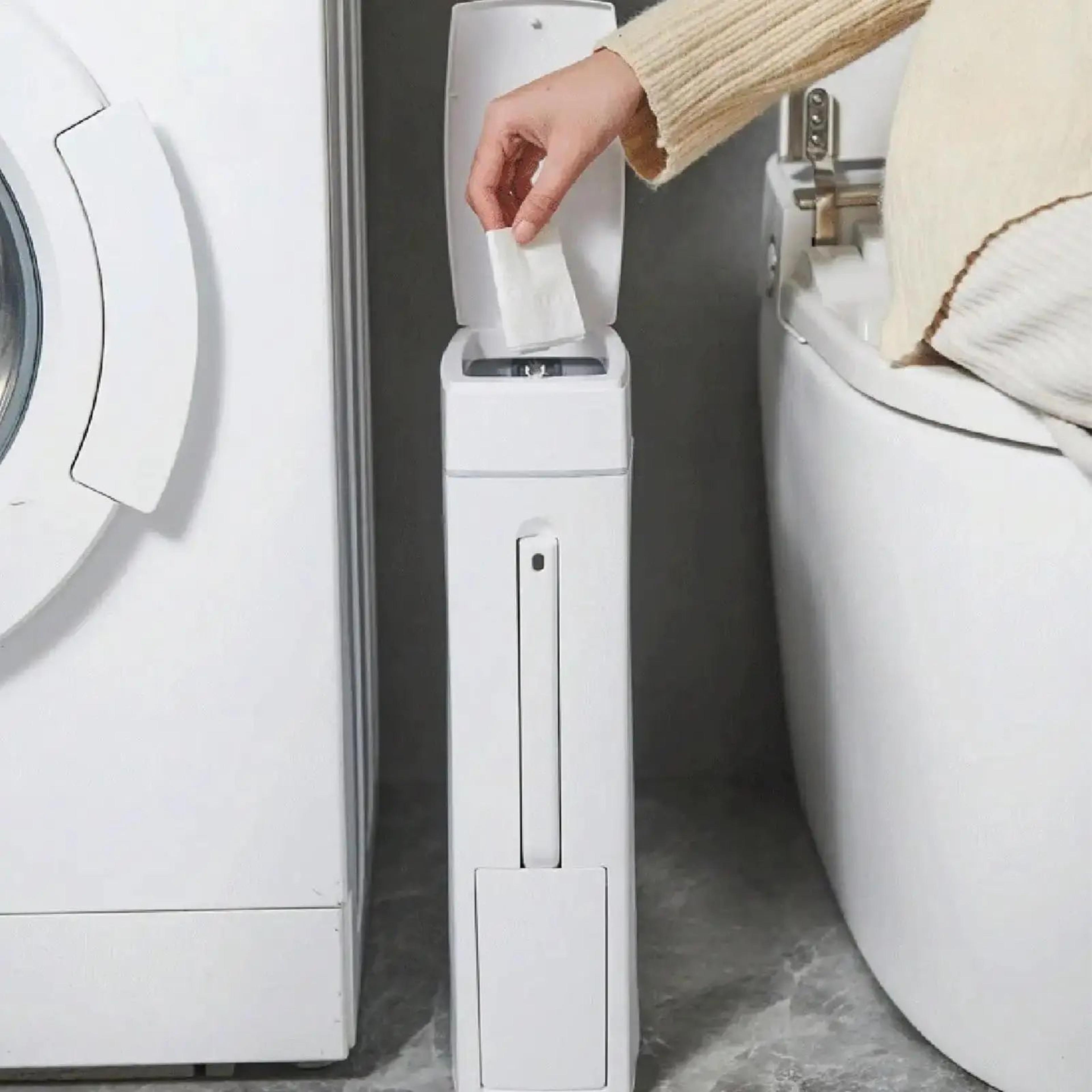 Space Saving Bathroom Trash Can With Lid And Toilet Brush Combo 4