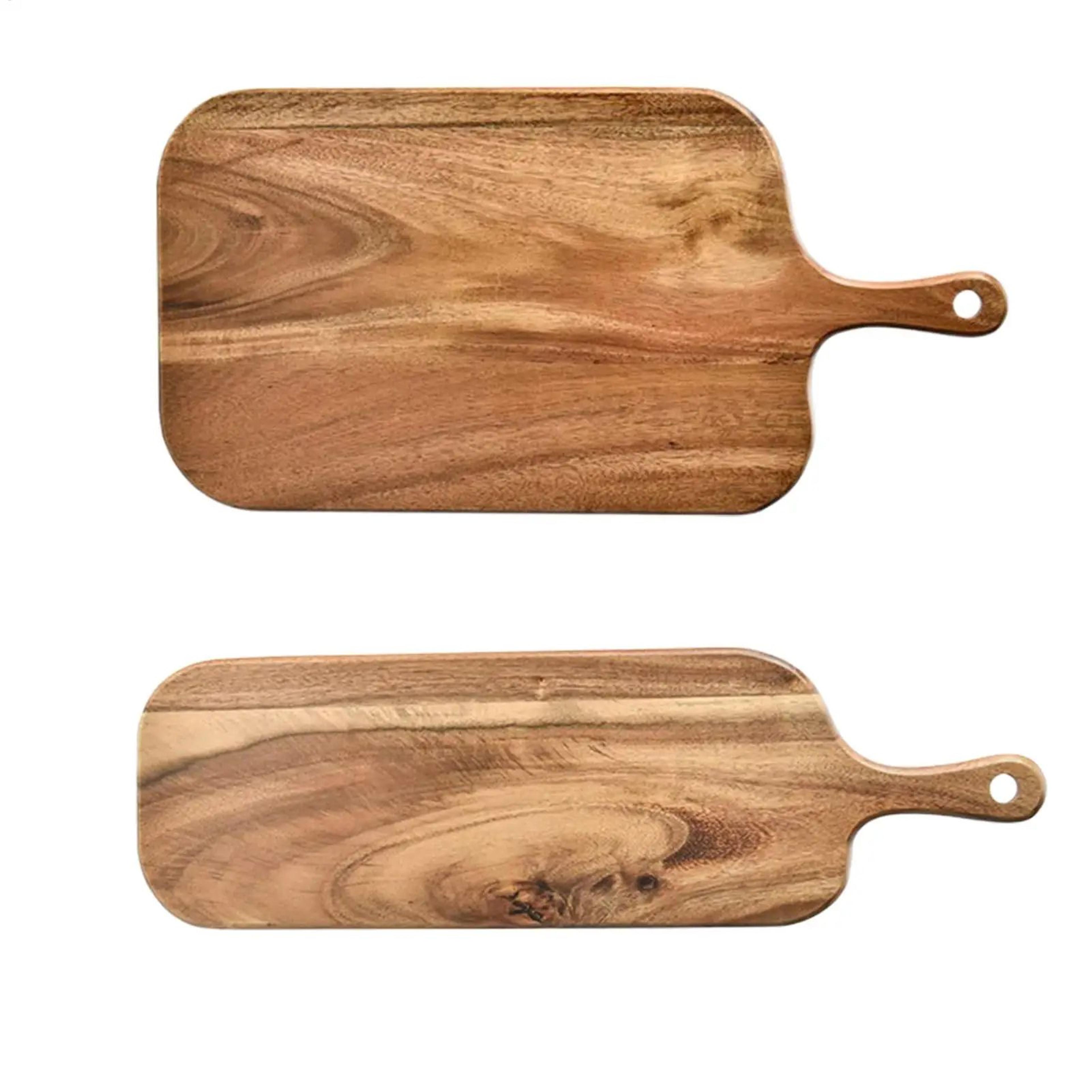 double sided wooden cutting board with handle for kitchen and charcuterie serving