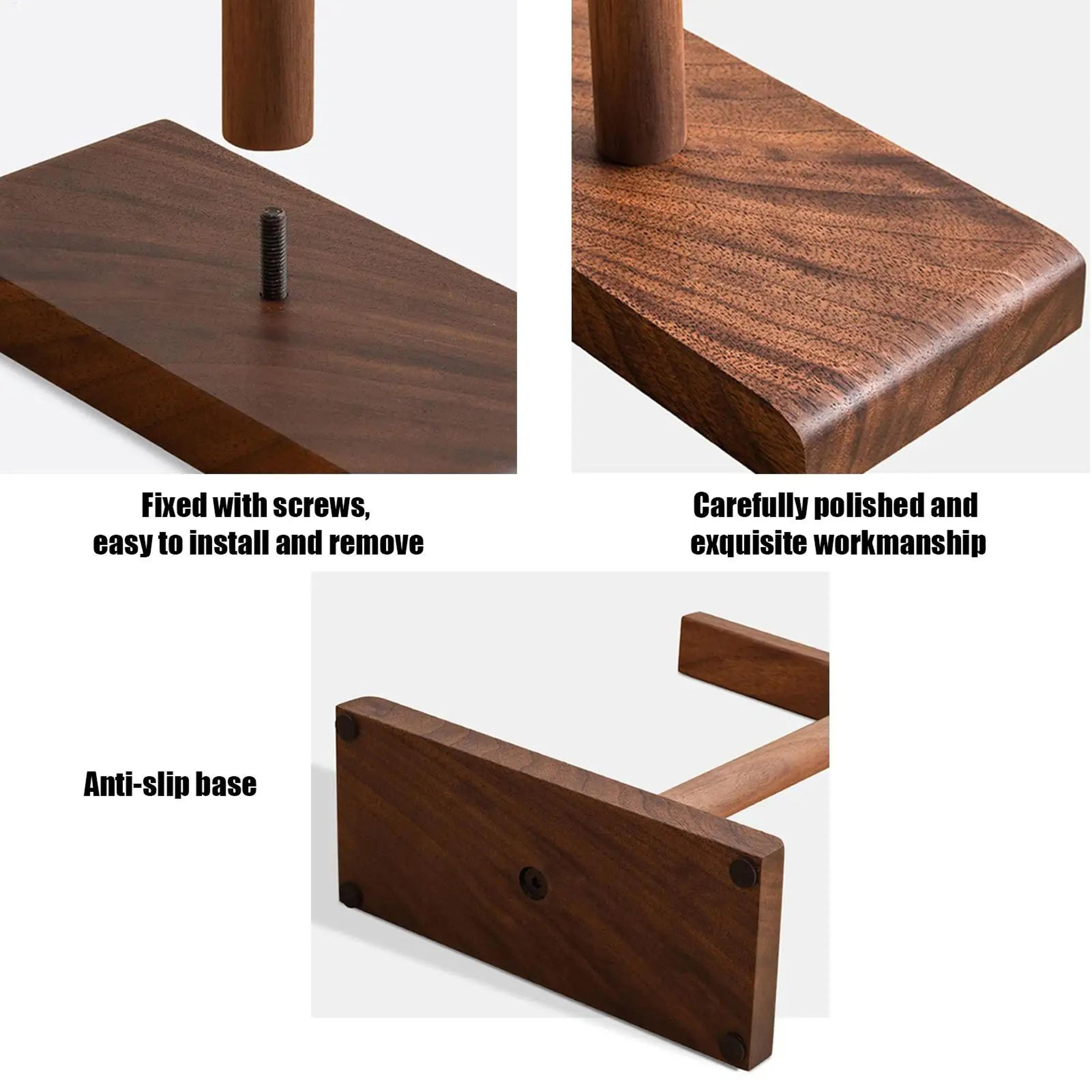 Walnut Wooden Headphone Stand Rustic Desktop Headset Holder 5