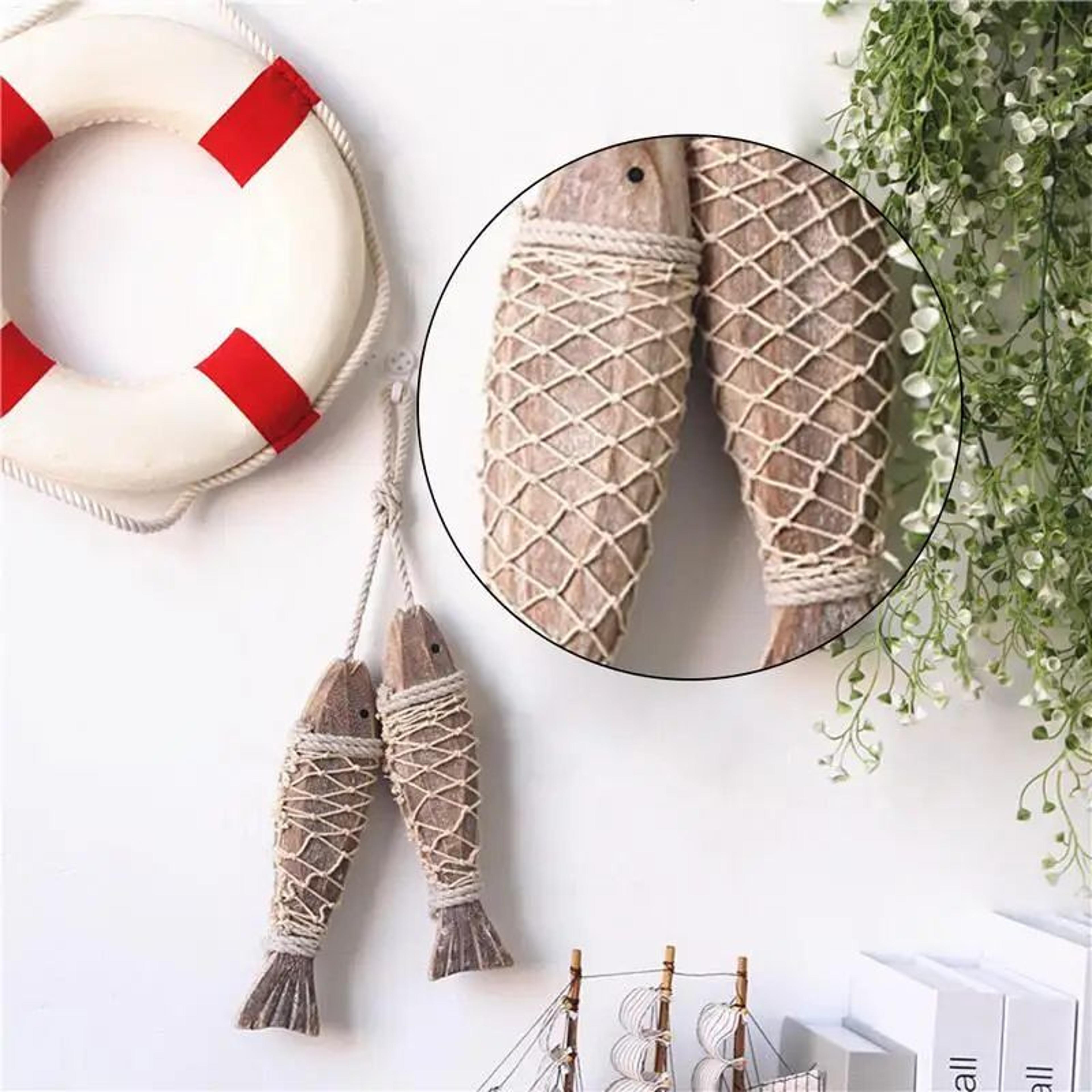 1 Pair Hand Carved Wooden Fish Coastal Wall Decor 5