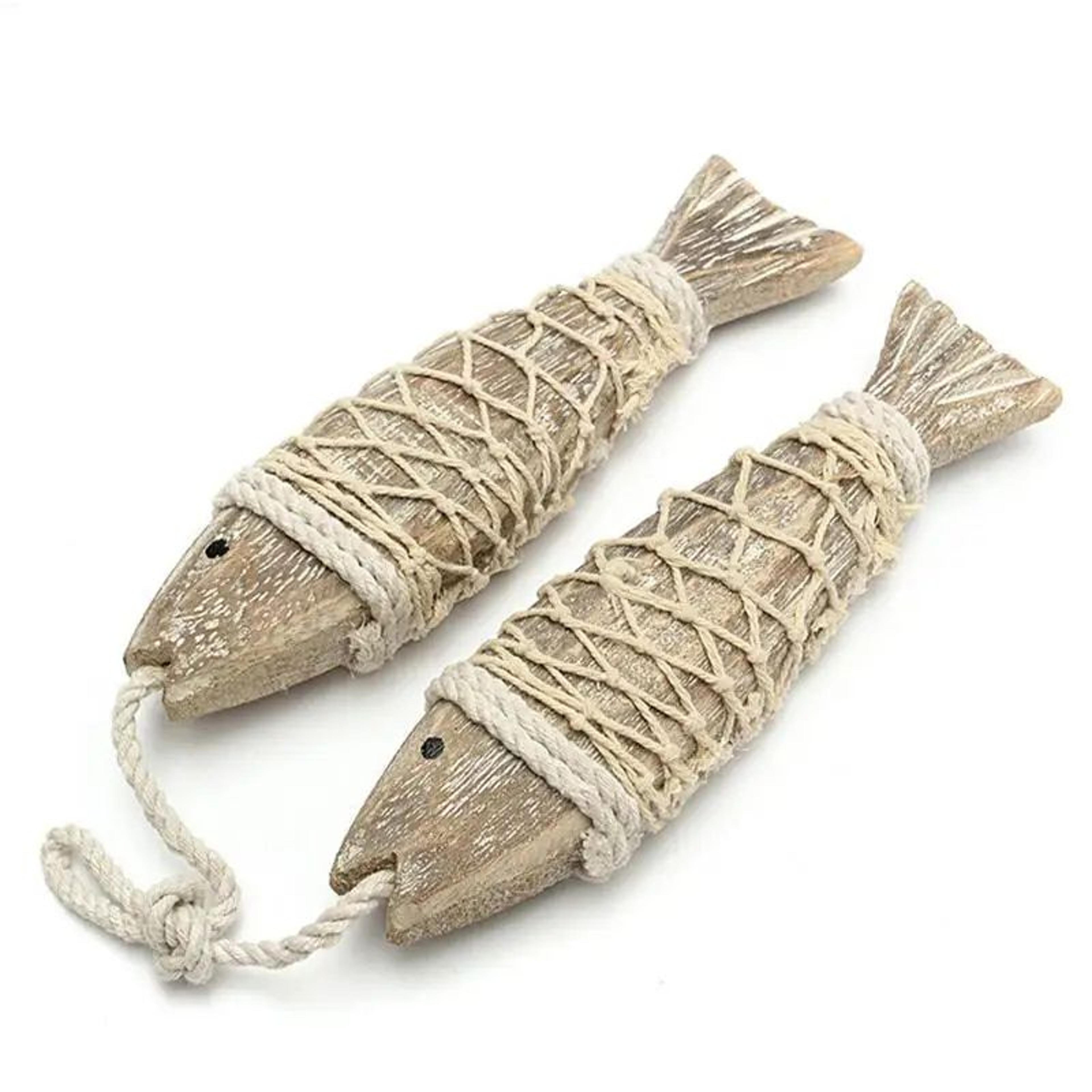 1 pair hand carved wooden fish coastal wall decor
