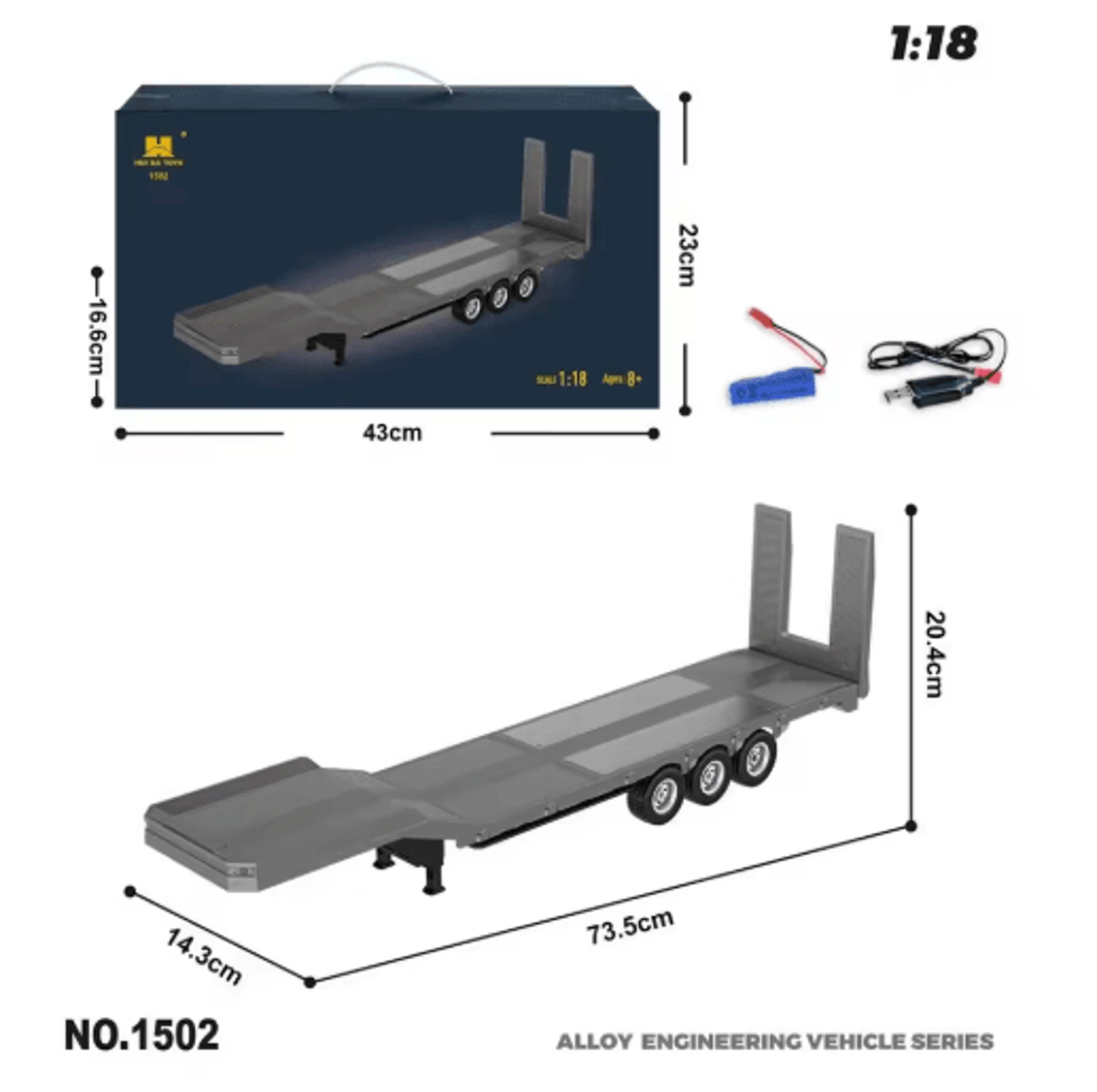 HUINA RC Alloy Tractor Truck 1 18 Scale 19 Channel Engineering Trailer With Lights  Sound 3