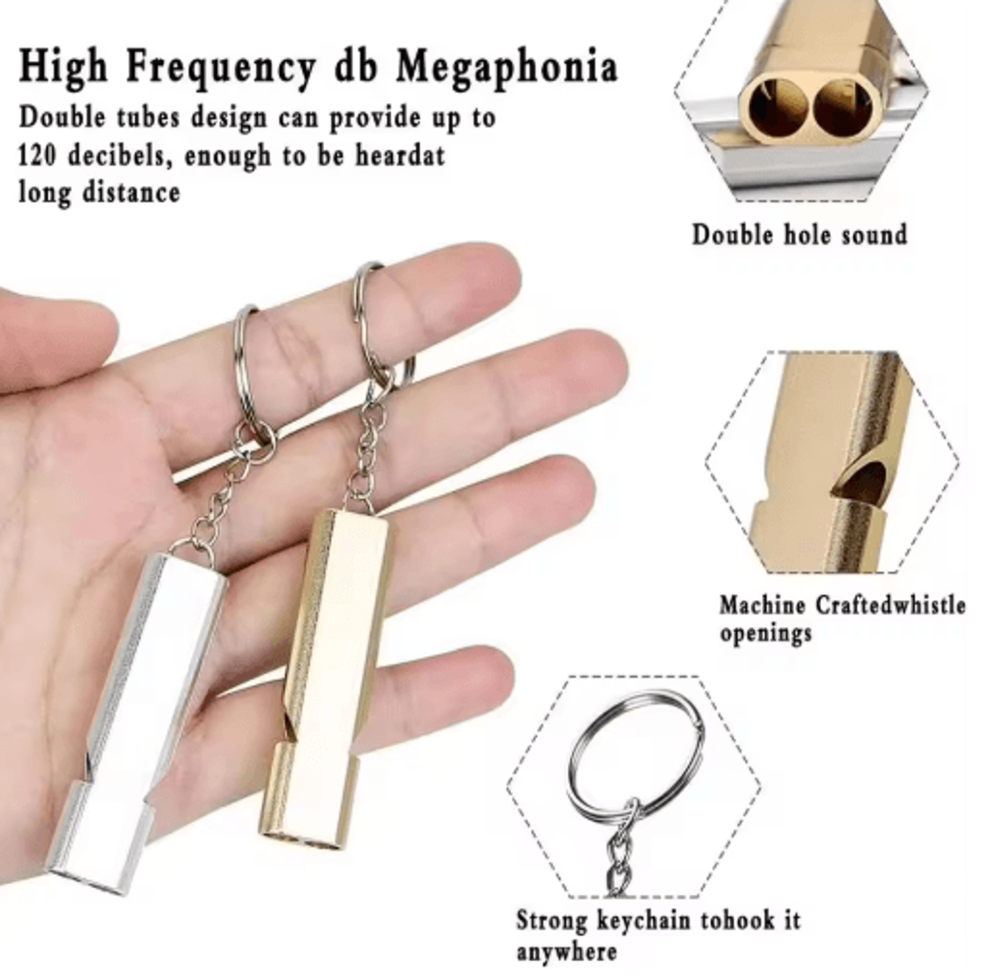 Emergency Whistle Keychain Aluminum Alloy Double Hole Survival Whistle For Outdoor Safety 10