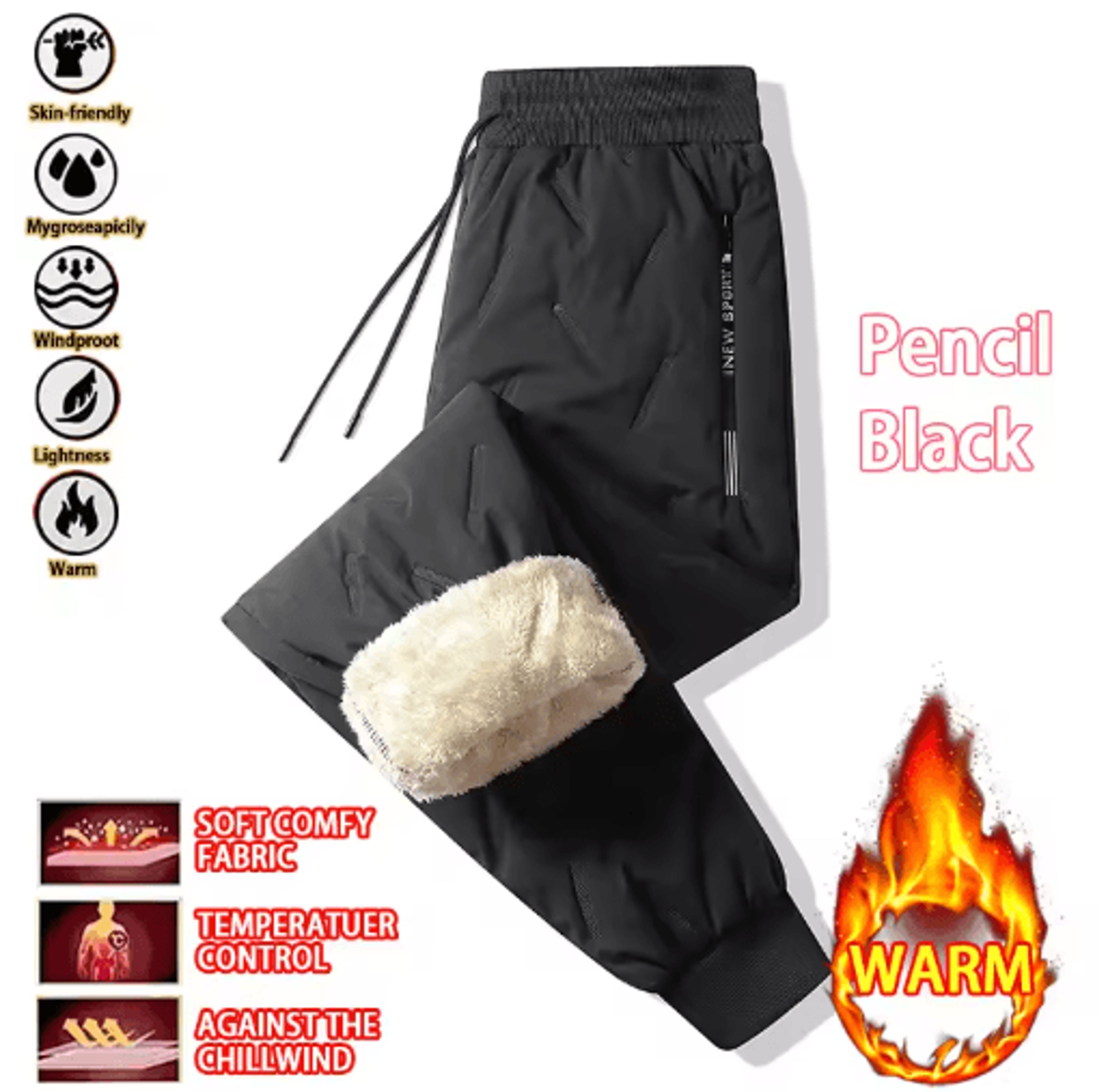 Womens Plush Fleece Lined Sweatpants Waterproof Windproof Thermal Straight Leg Pants 8