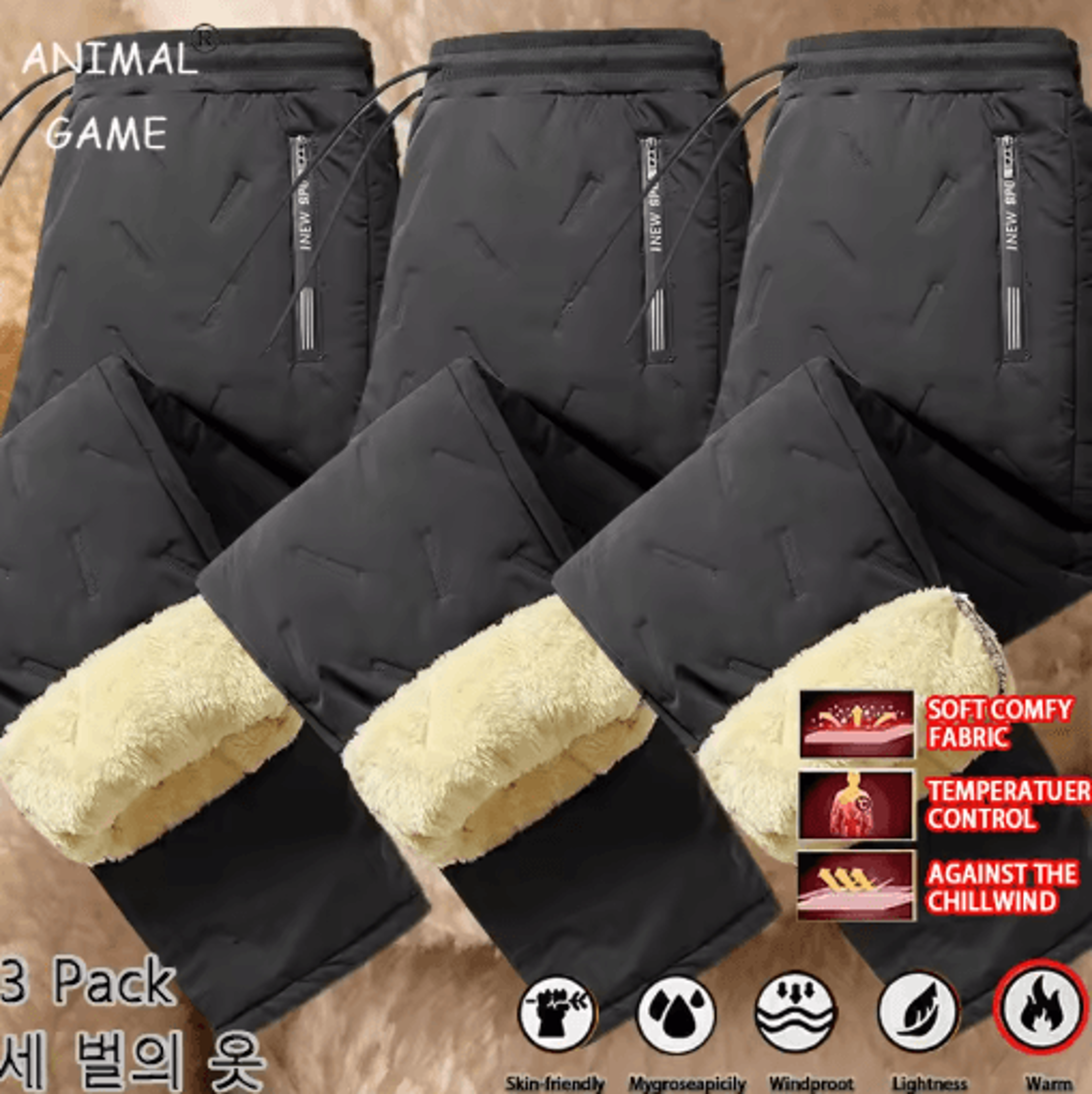 3 pack mens winter fleece pants waterproof windproof lambswool thermal trousers
