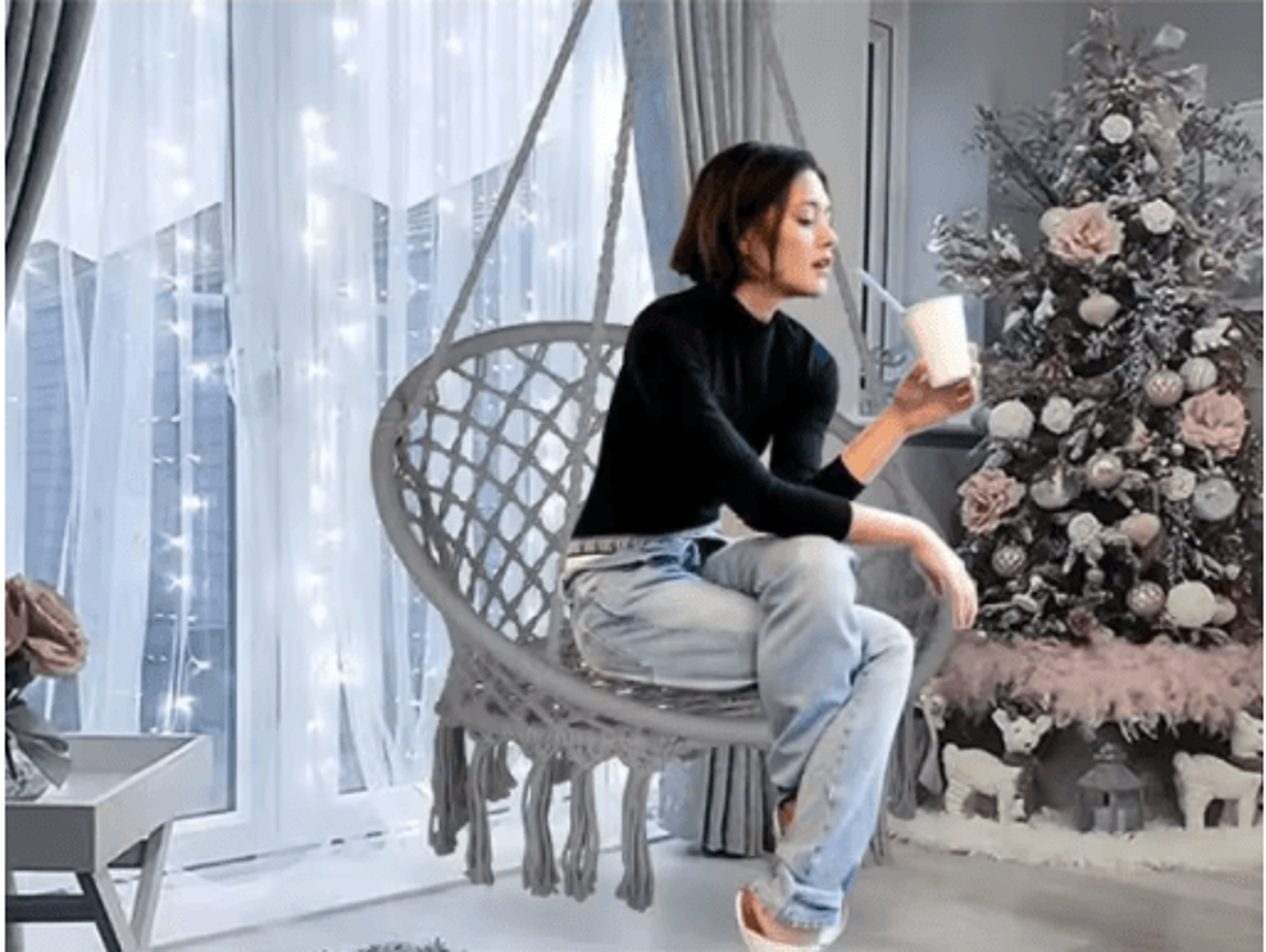 Hanging Cotton Rope Swing Chair With Cushion Indoor Hammock Chair With Hardware Kit 3