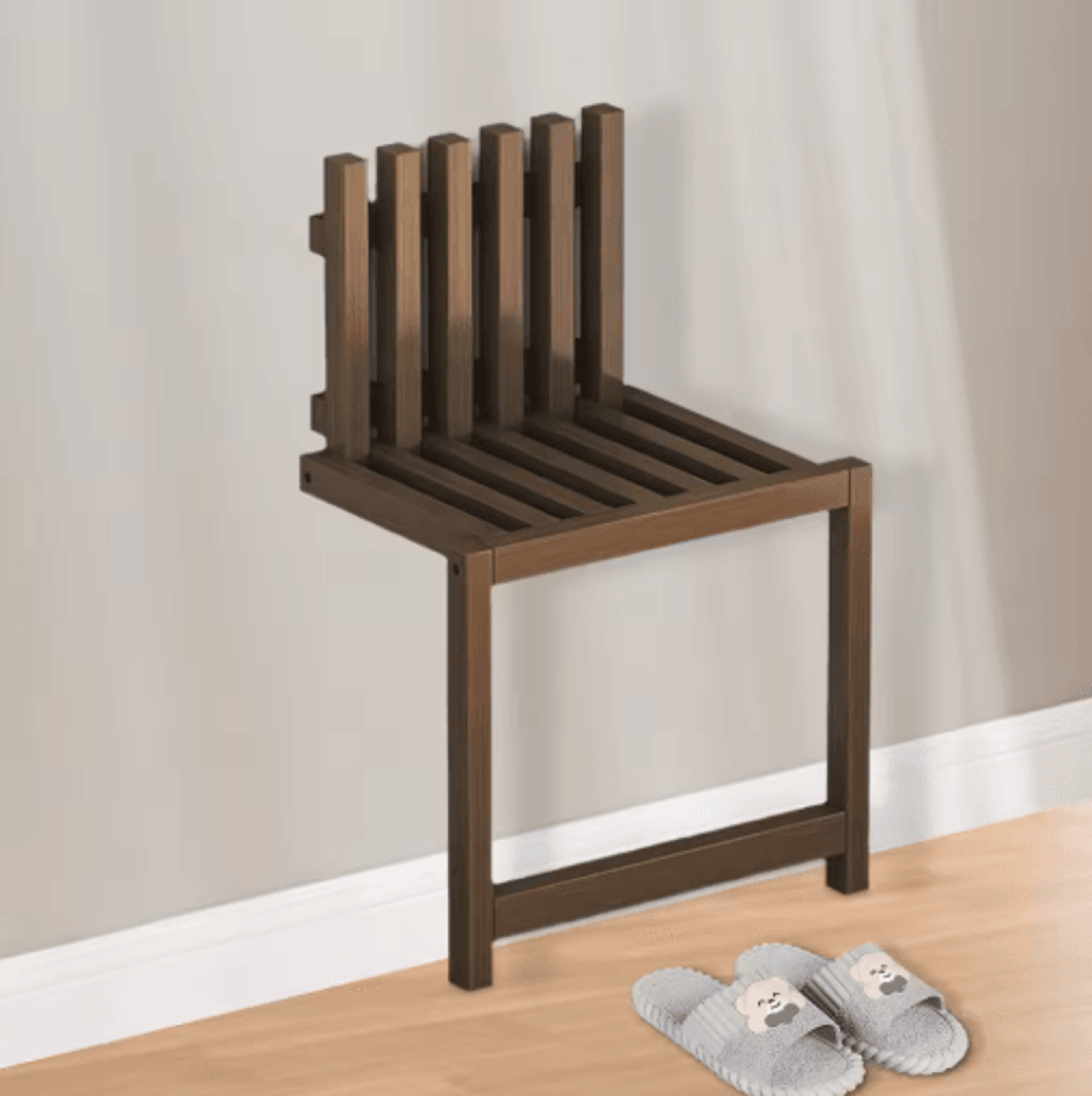Foldable Bamboo Shoe Stool Wall Mounted Waterproof Shower Seat For Small Spaces 7