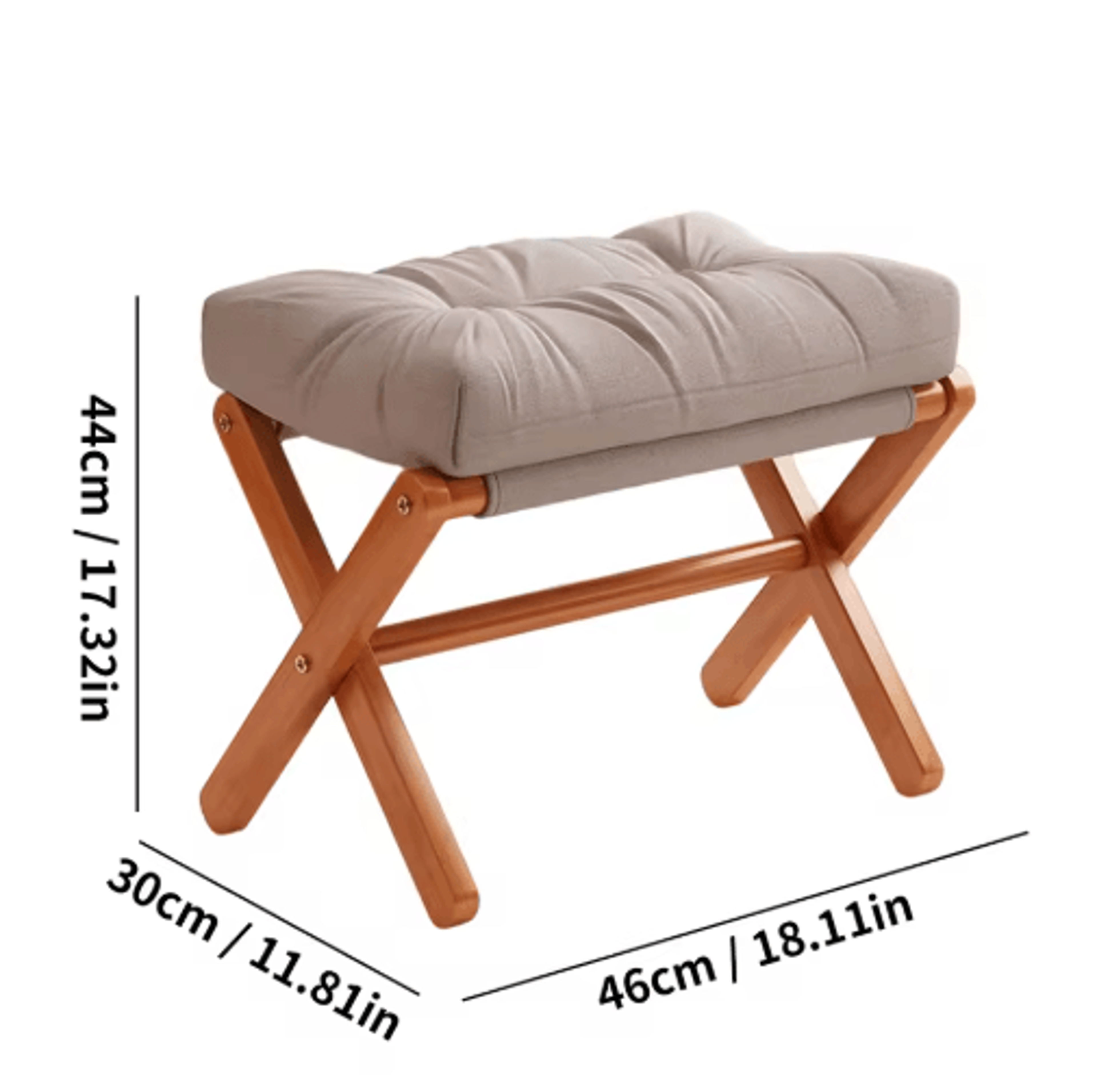 Folding Bamboo Leg Upholstered Foot Stool Soft Pad Ottoman For Living Room Desk Vanity Brown 4