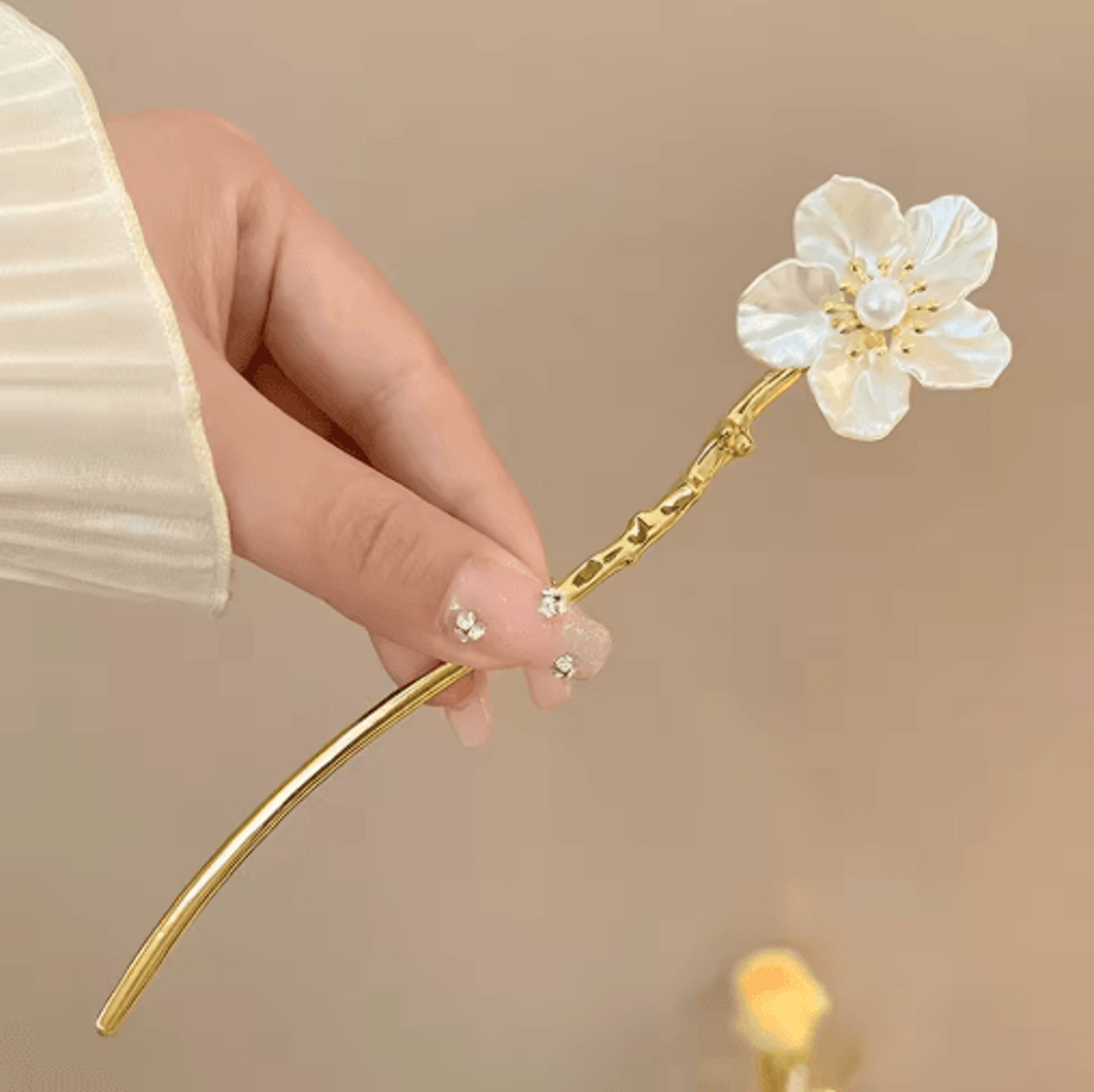 simple flower hair pin pearl chain tassel hair stick fork in new chinese style