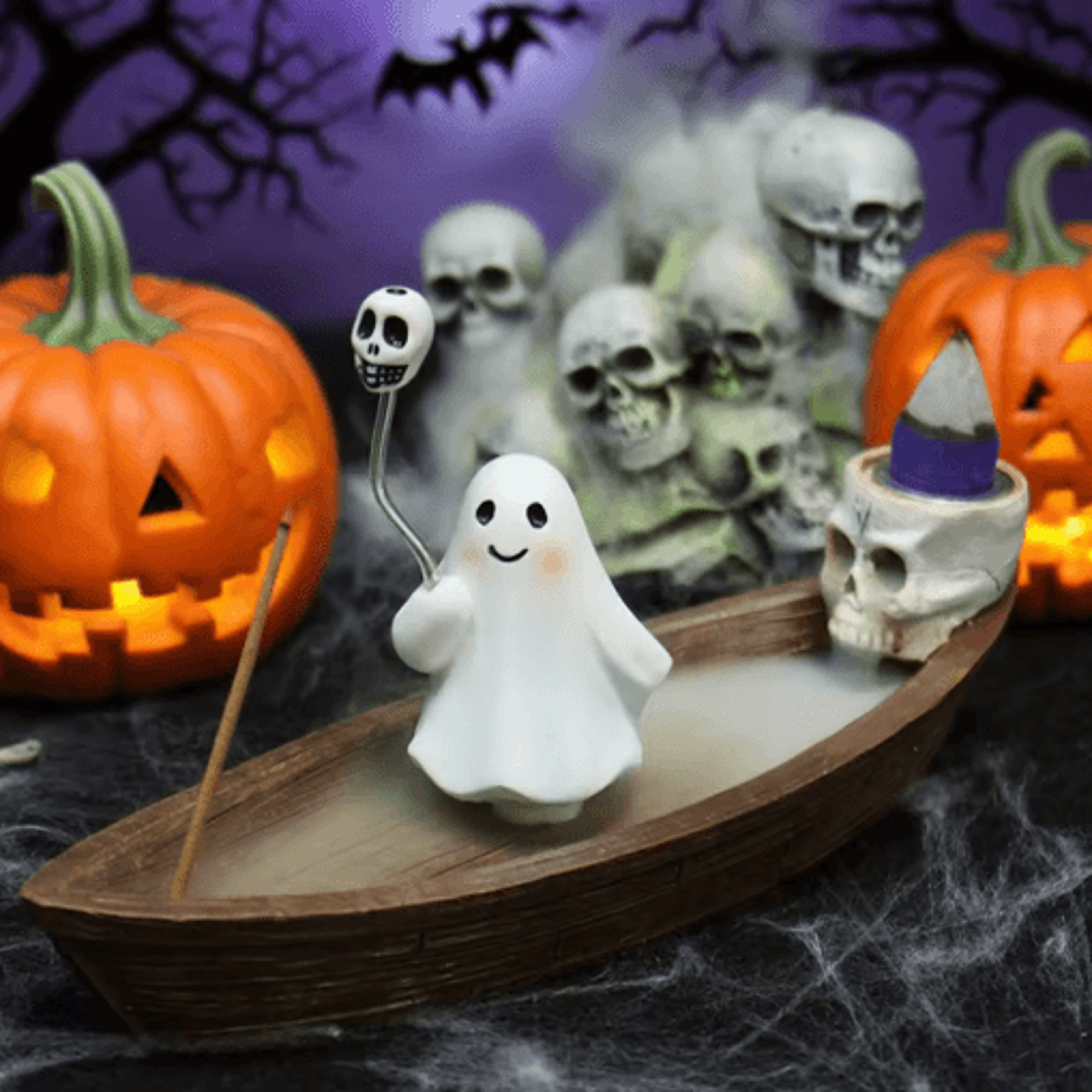Halloween Ghost Ship Incense Burner Backflow Sandalwood Incense Holder For Table Decor 6