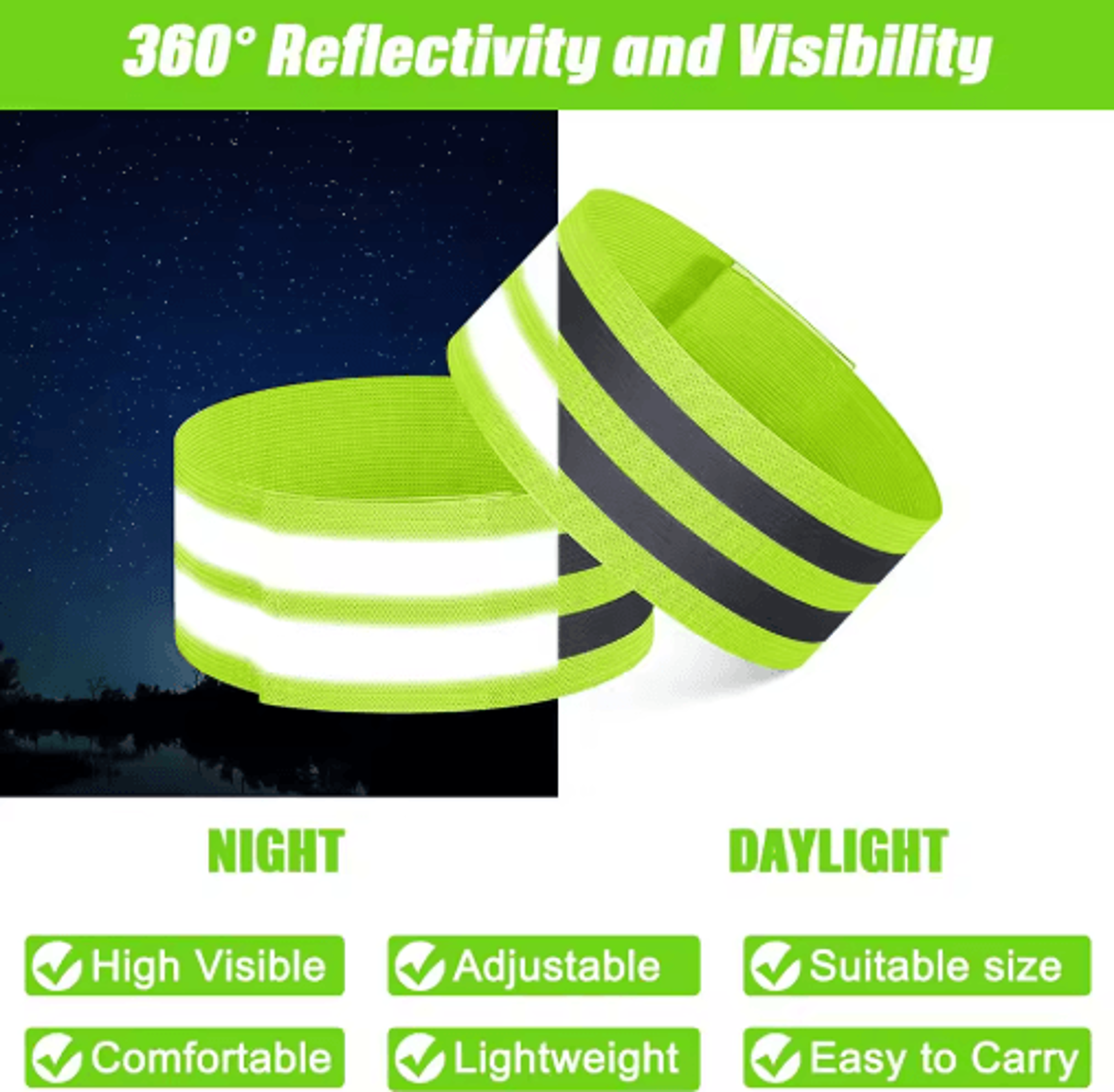 2pcs reflective safety bands elastic warning armbands for night cycling and running and outdoor use