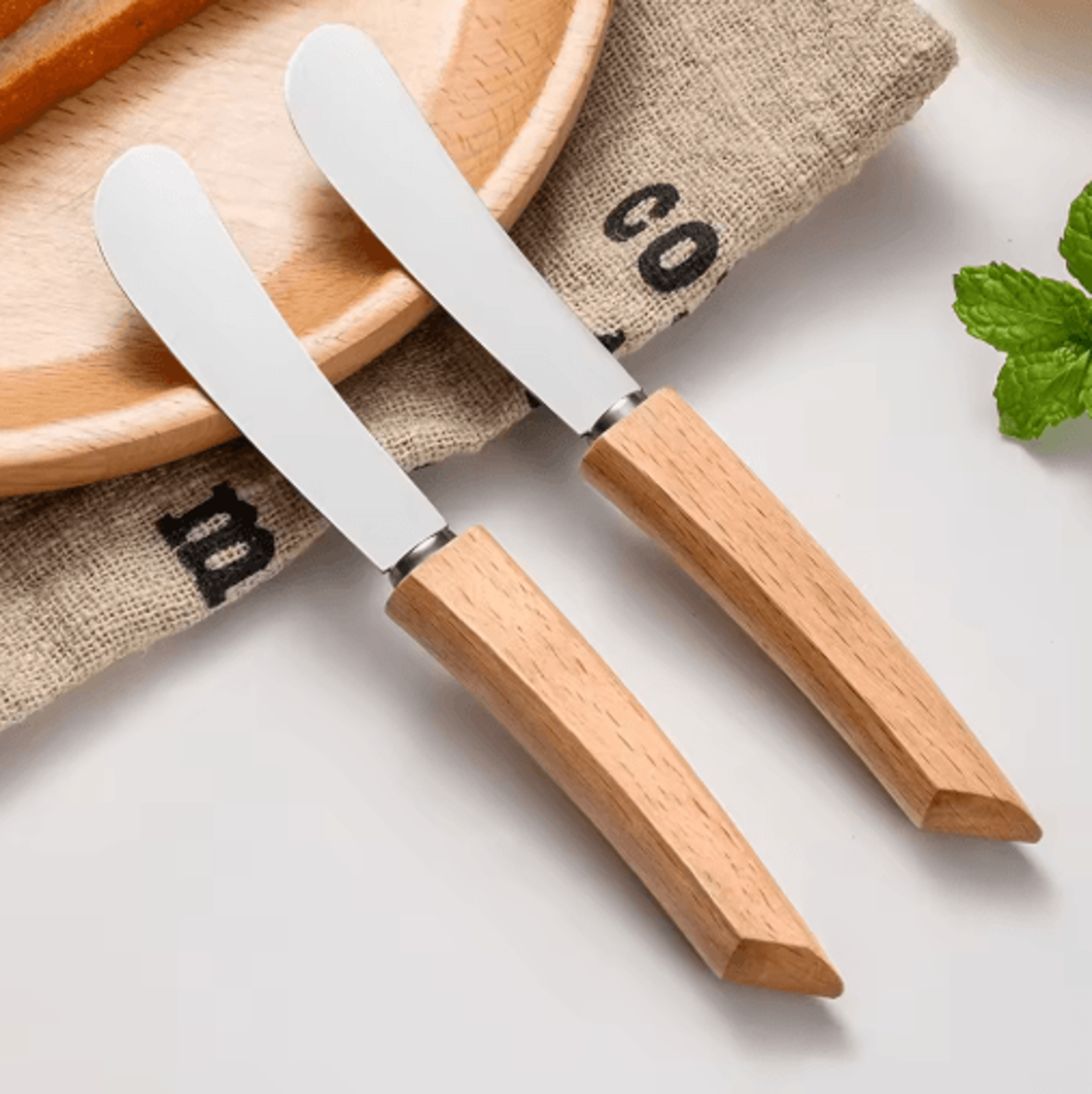 Stainless Steel Butter Knife Wooden Handle Bread And Jam Spreader 6