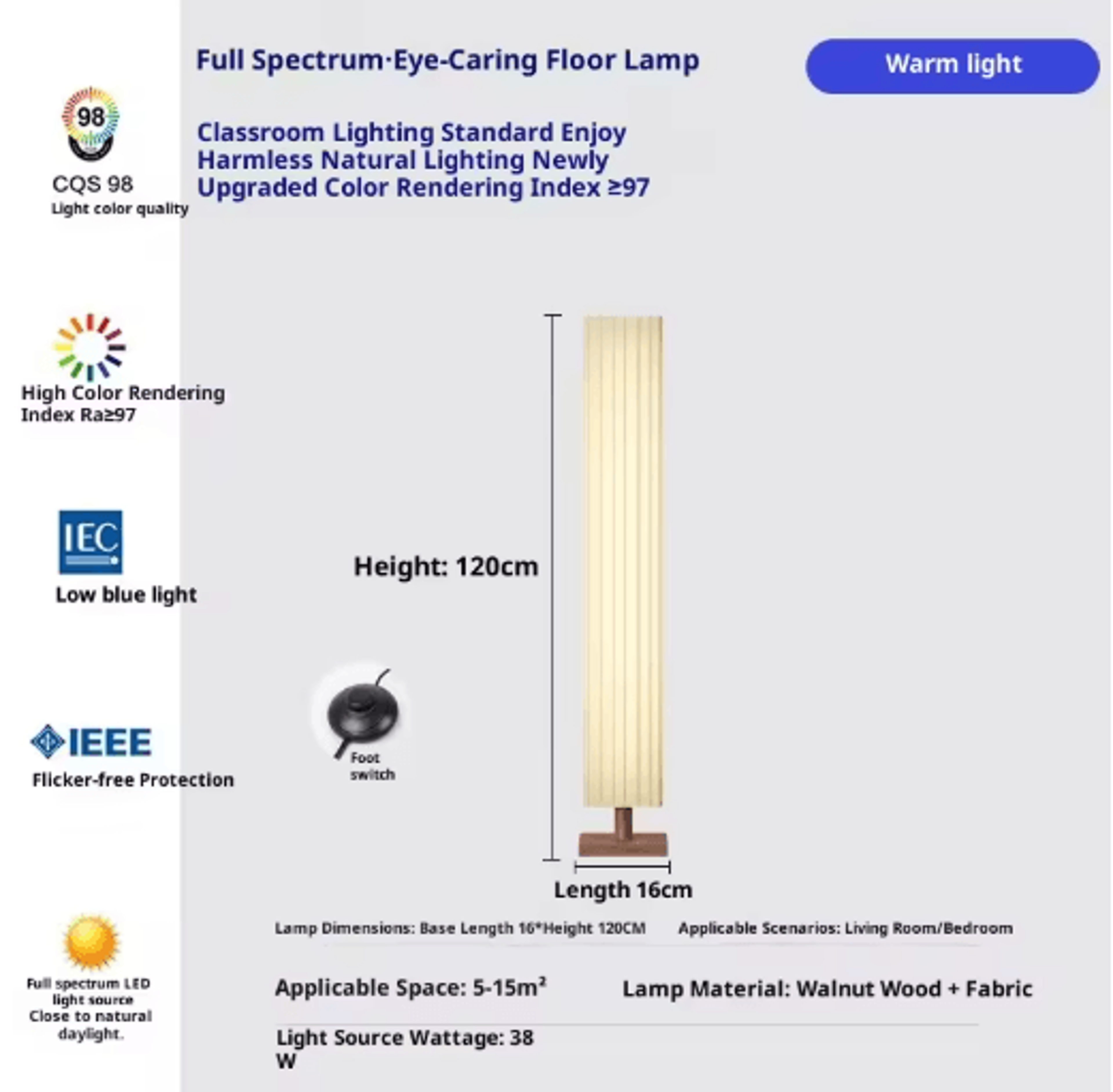 Fabric LED Floor Lamp Decorative Wooden Standing Light For Living Room And Bedroom 2