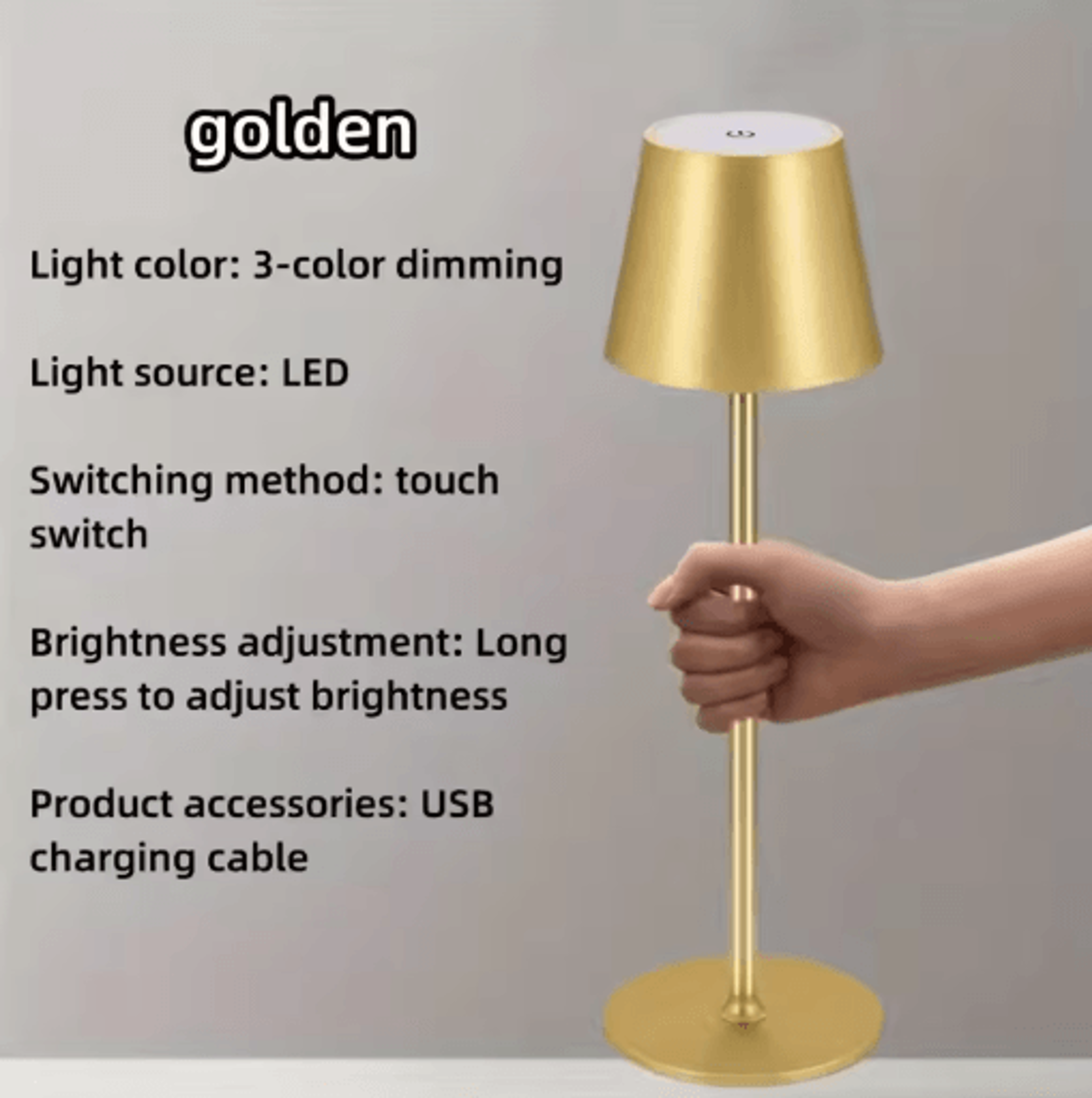 LED Cordless Table Lamp Portable Rechargeable Night Light With 3 Color Stepless Dimming 7