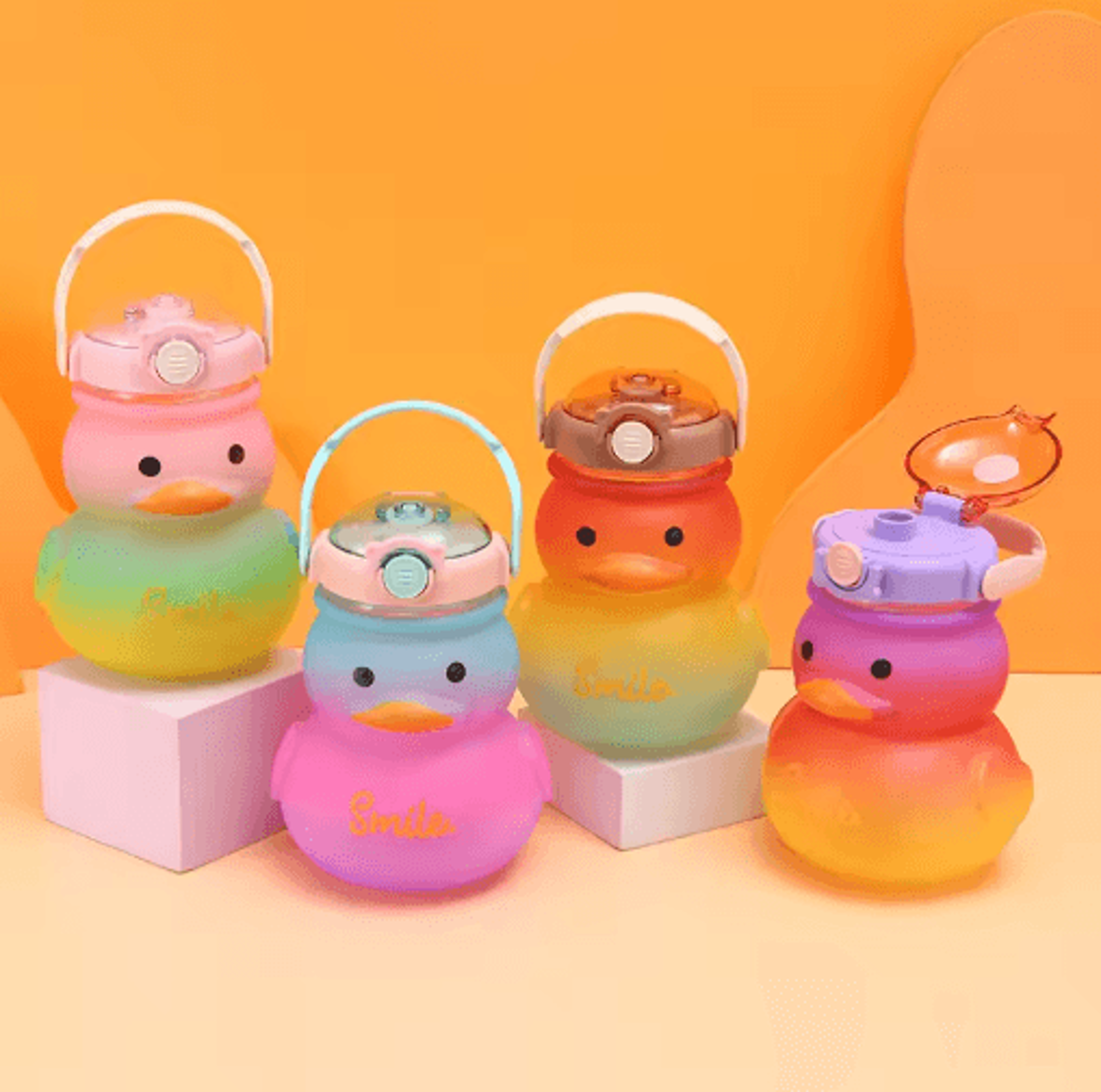 650ml cute duck water bottle kawaii straw drinking cup for girls and kids