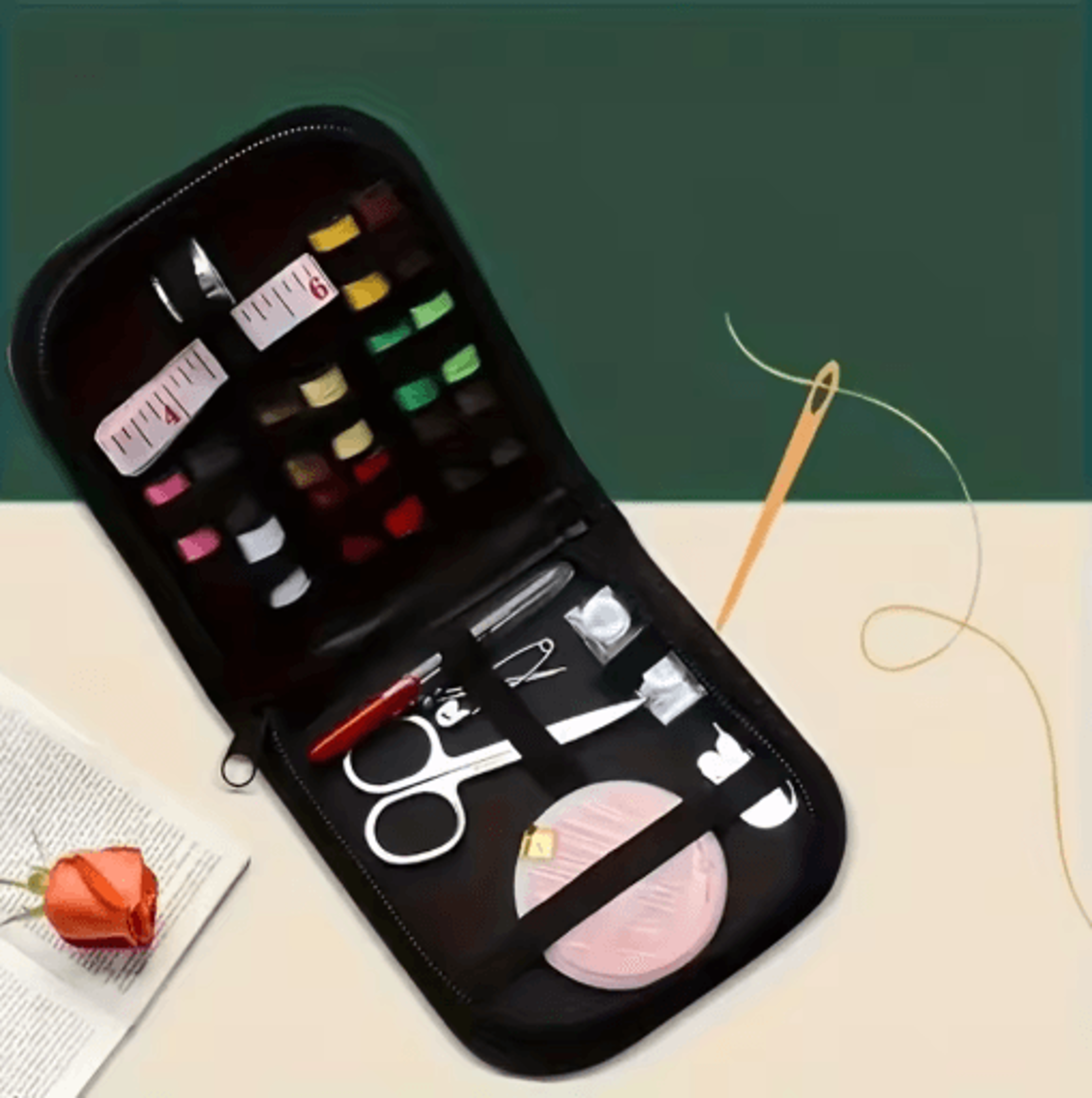 Mini Canvas Sewing Kit Portable All Season Travel Sewing Set For Quick Mending 4