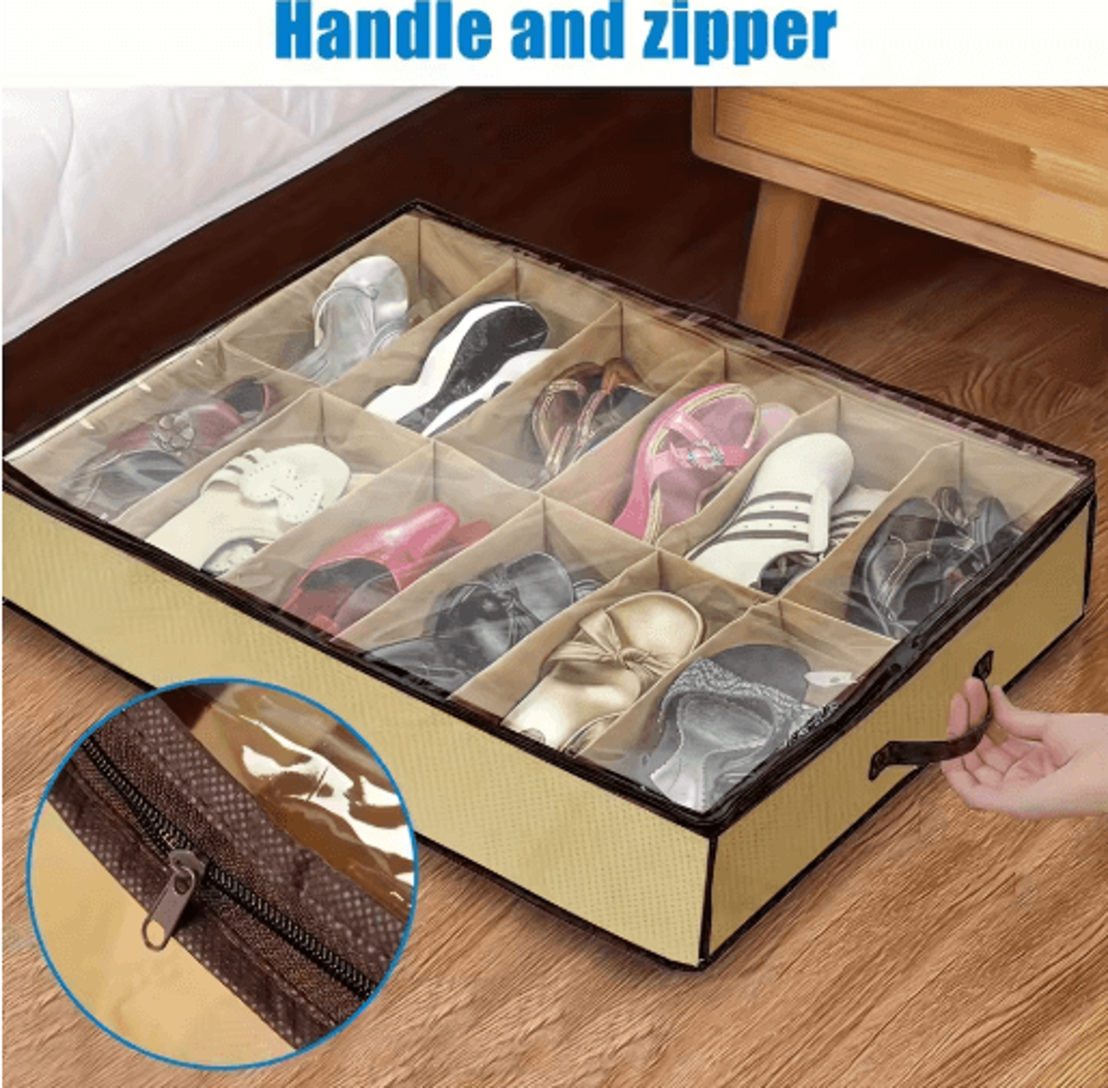 Space Saving 12 Grid Clear Shoe Storage Box With Dustproof Cover 5