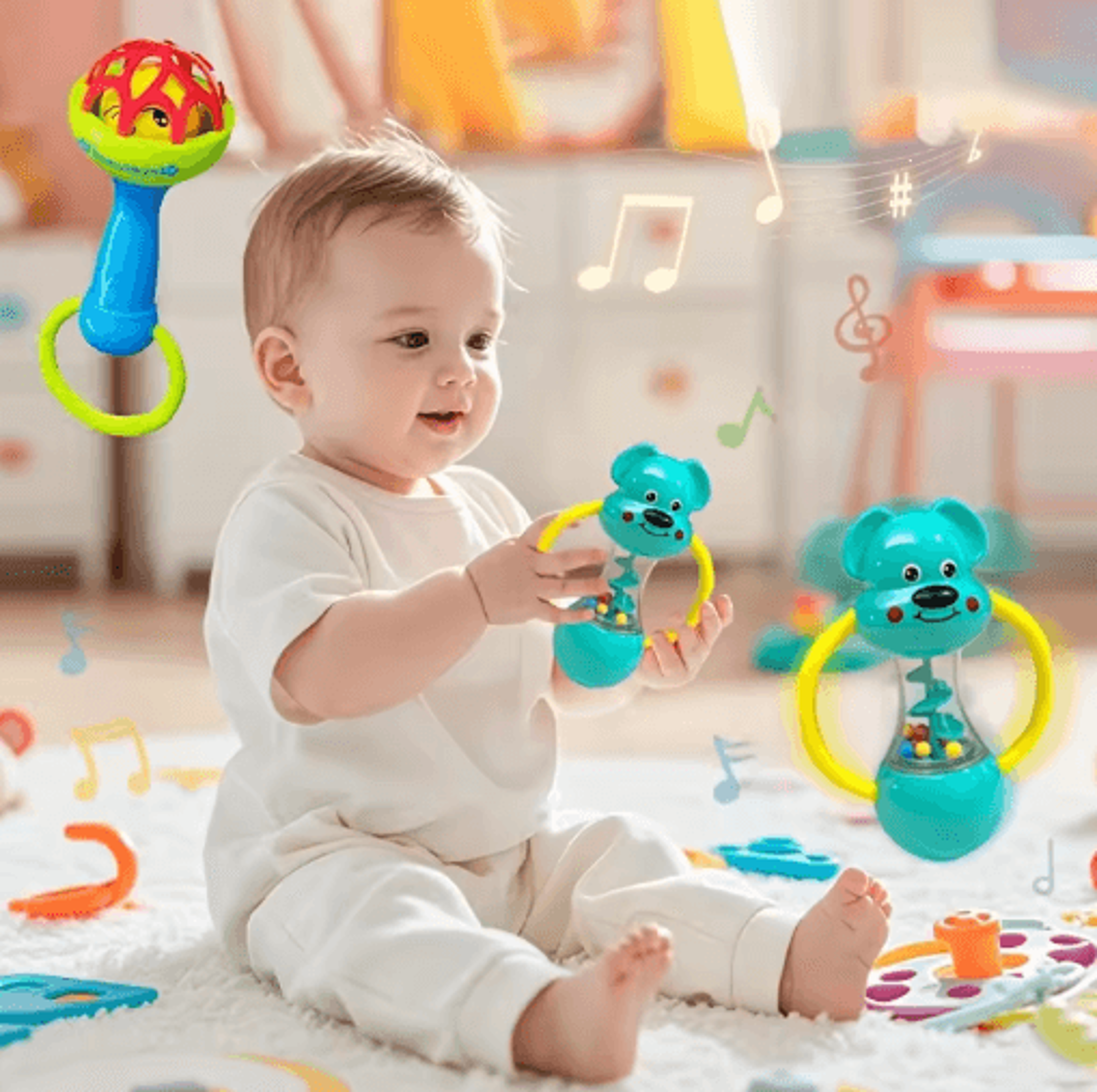 baby rattle toys 0 to 12 months newborn sensory grasp hand bell animal toys