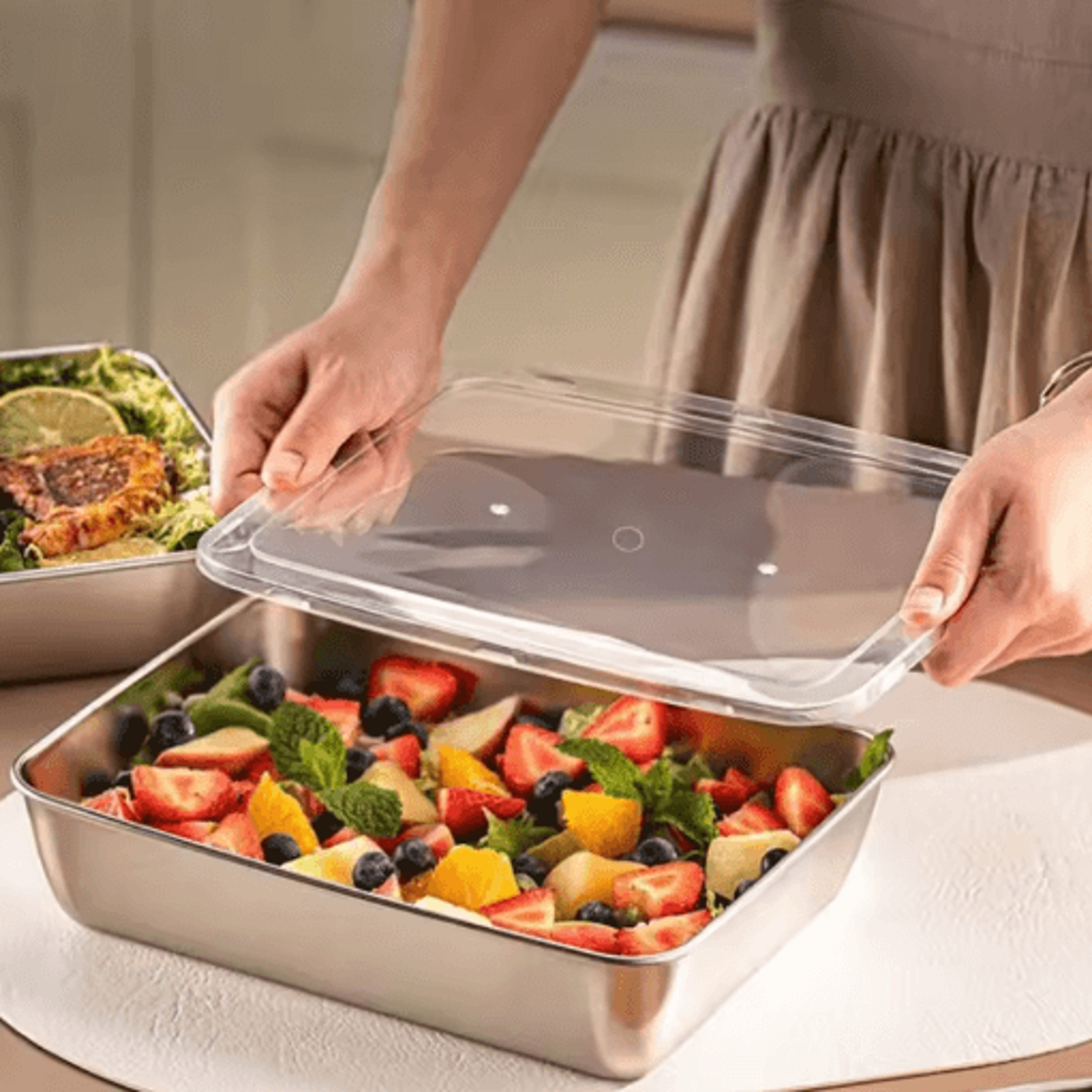 6 Piece Stainless Steel Food Storage Container Set Large Capacity Kitchen Essentials 6