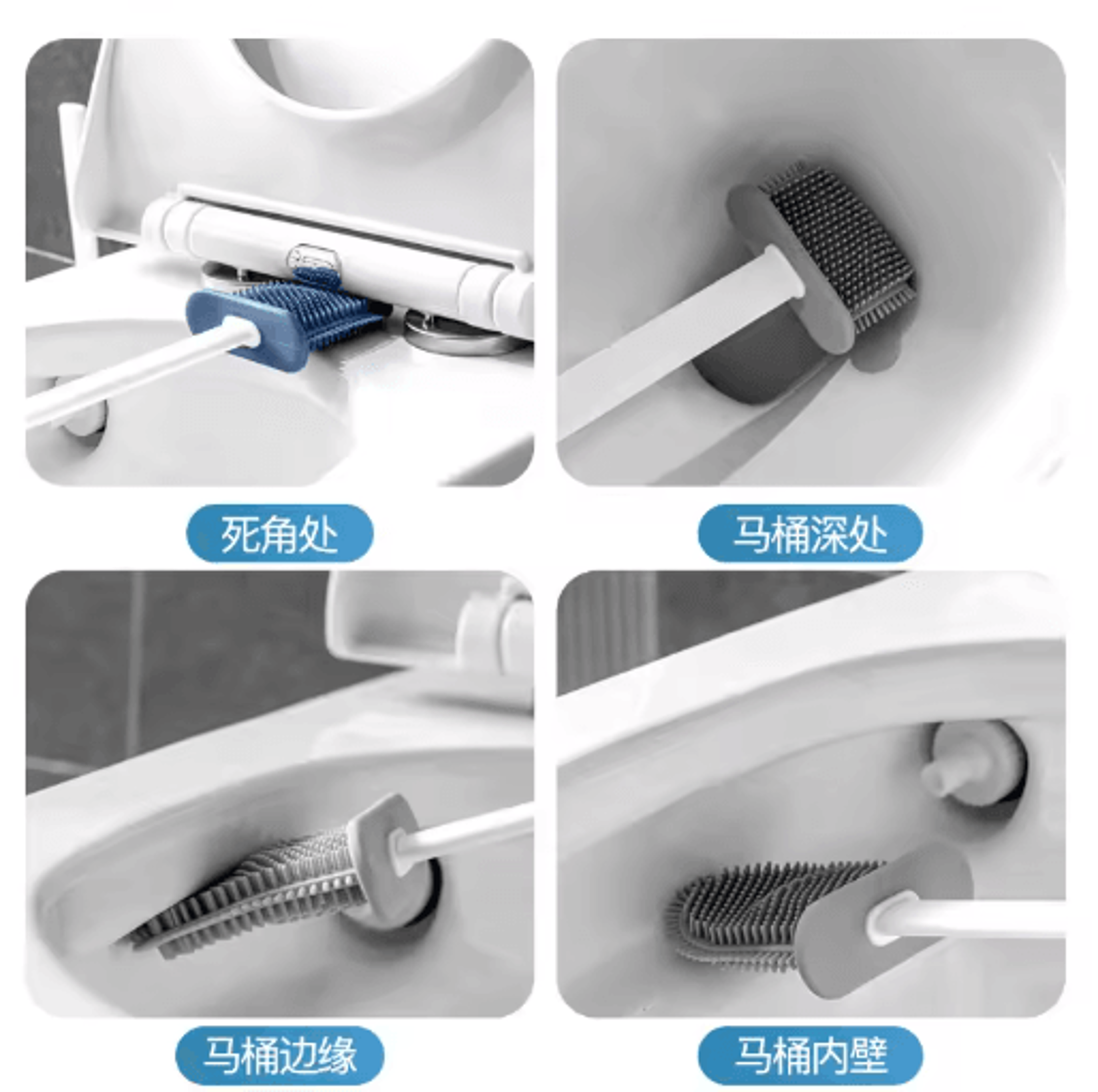 Silicone Toilet Brush Set  Flat Head Flexible WallMounted Toilet Bowl Cleaner 3