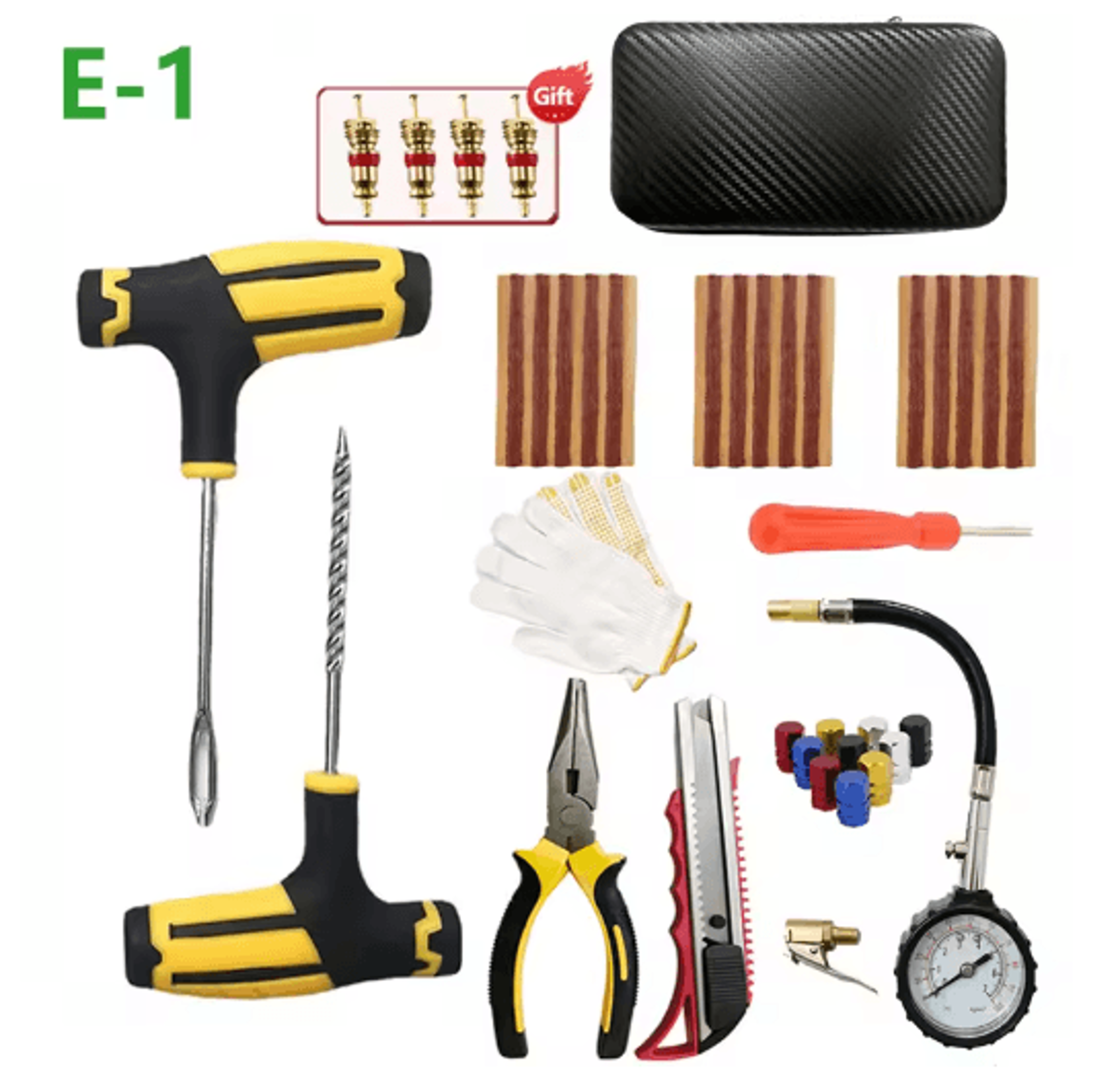 Car Tire Repair Kit With Studding Tool  Rubber Strips  GlueFree Puncture Plug Set 1