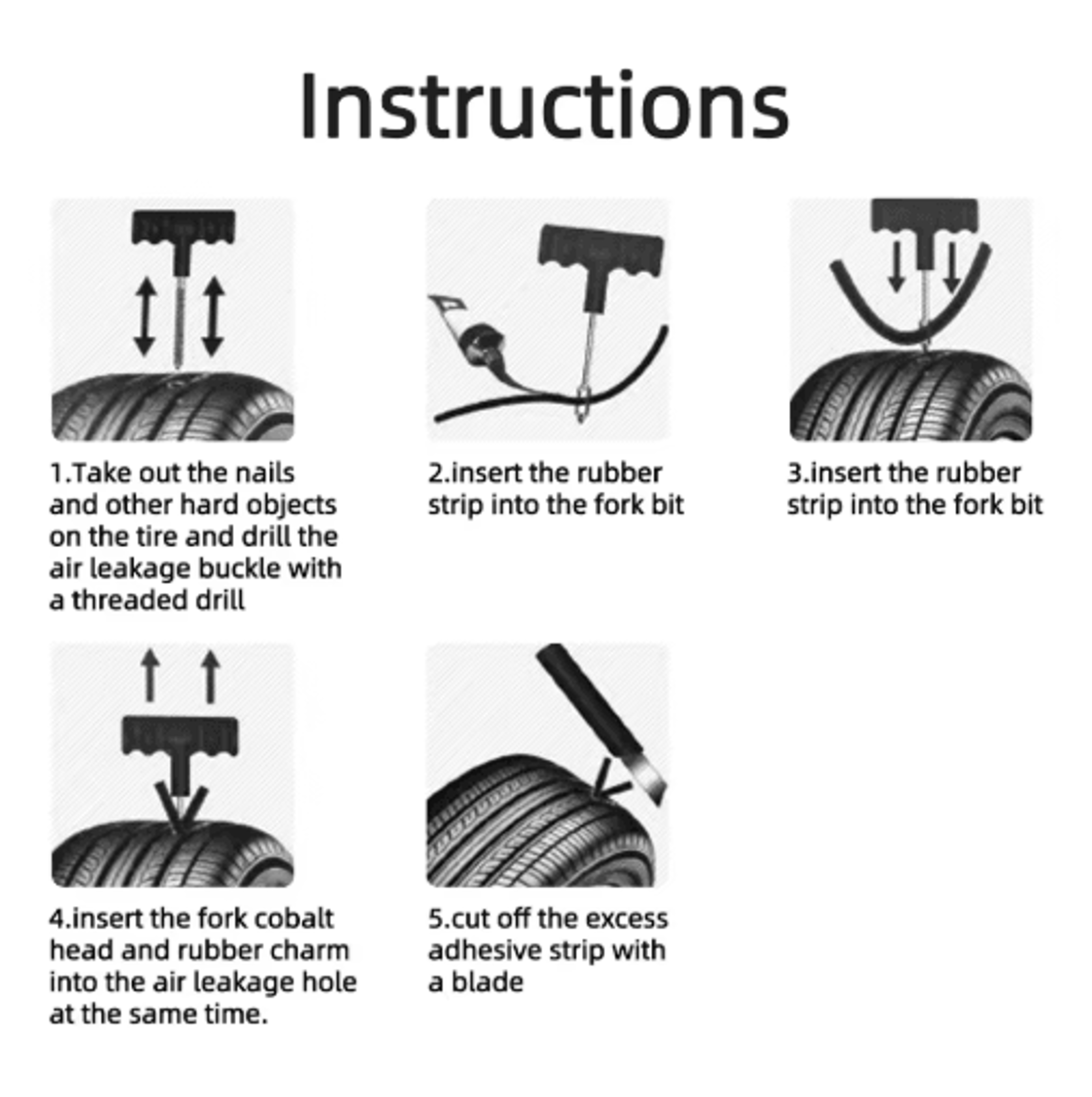 Car Tire Repair Kit With Studding Tool  Rubber Strips  GlueFree Puncture Plug Set 7