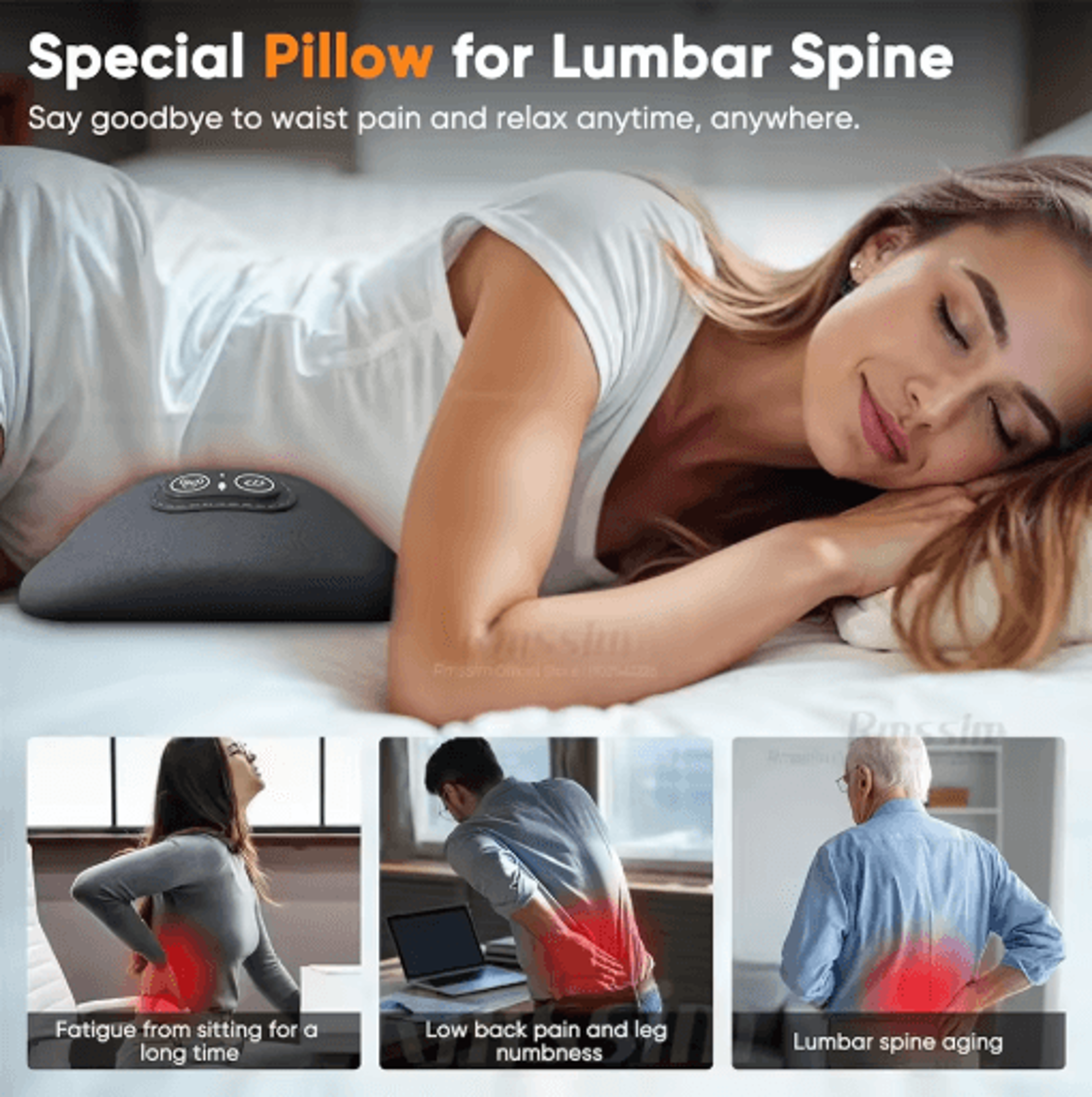 3 In 1 Electric Lumbar Support Pillow Adjustable Height Heating And Vibration Relief 2