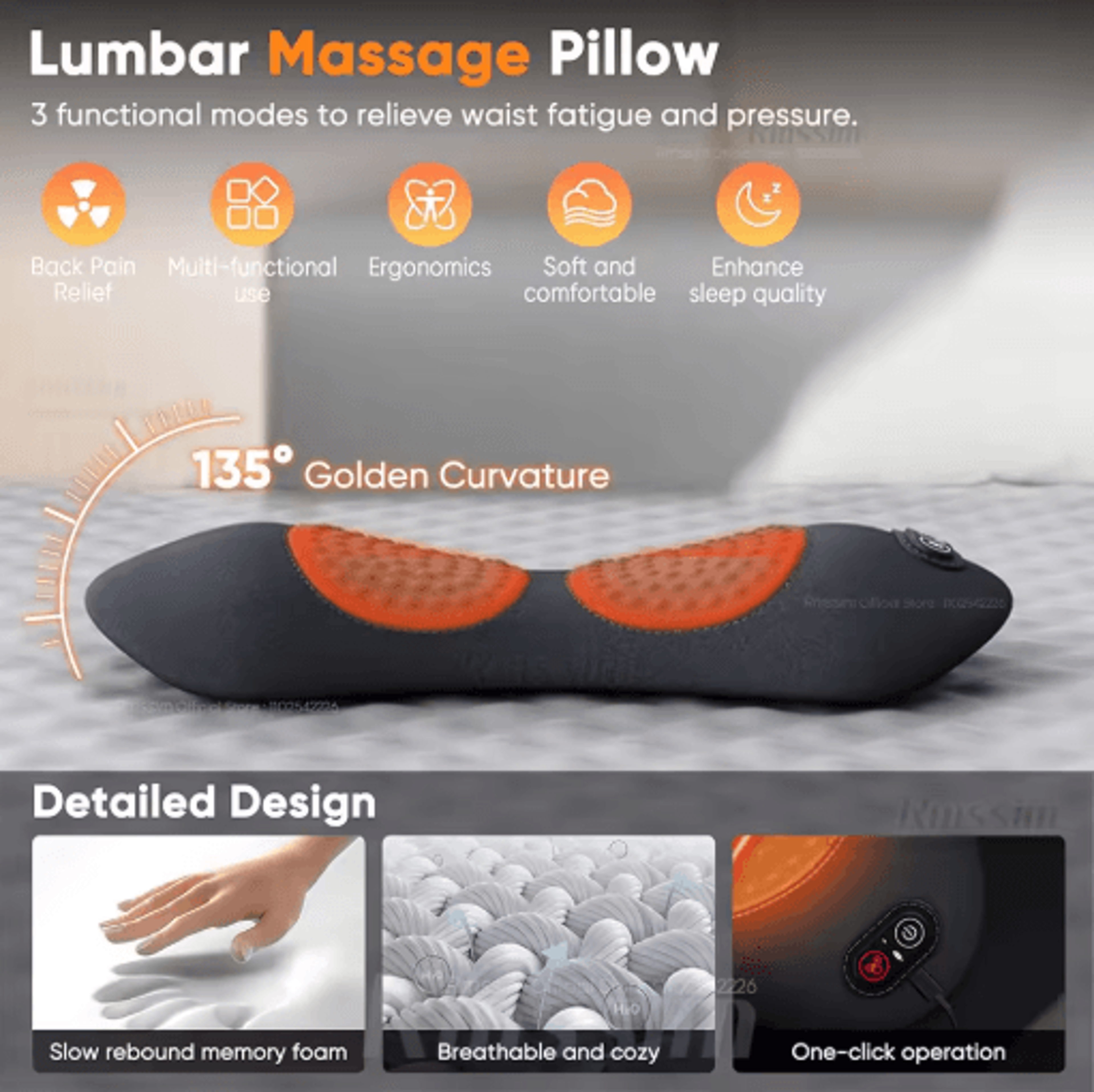 3 In 1 Electric Lumbar Support Pillow Adjustable Height Heating And Vibration Relief 5