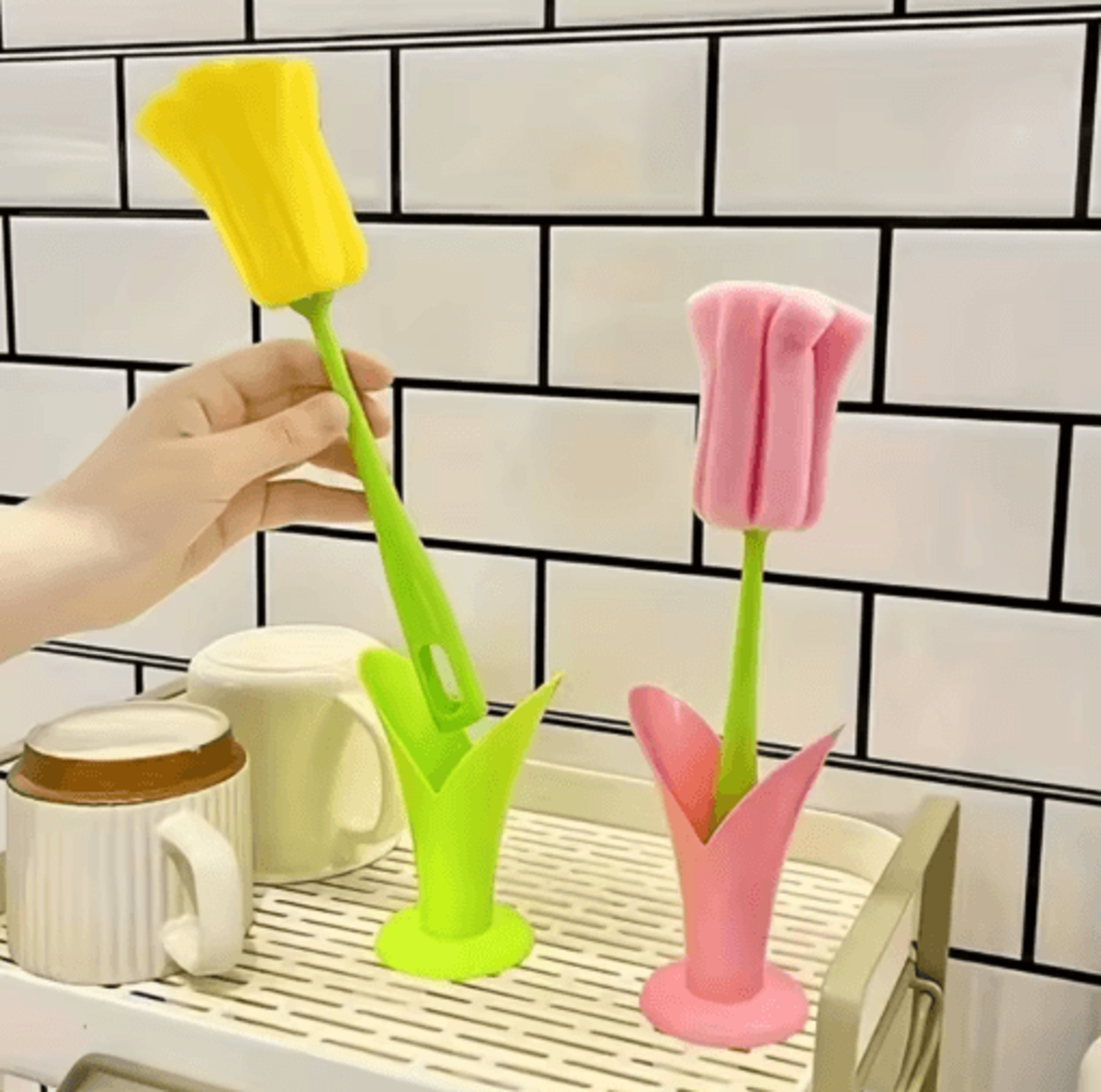 Tulip Cup Cleaning Brush With Detachable Sponge Head 2Pack  Long Handle Bottle  Glass Cleaner 6