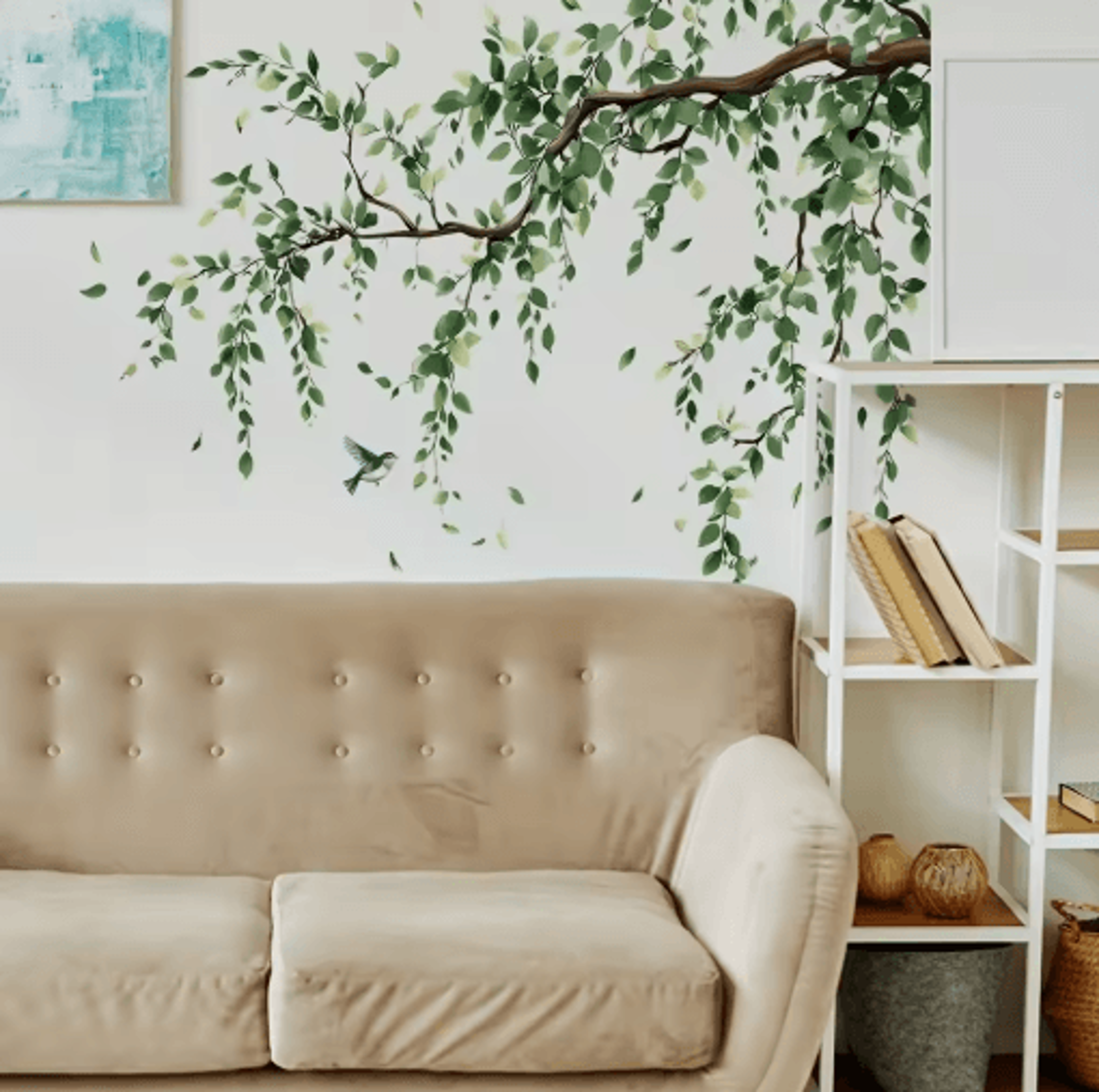 Tree Branch  Birds Wall Stickers 2Piece Set  Removable SelfAdhesive Nature Decor Decals 4