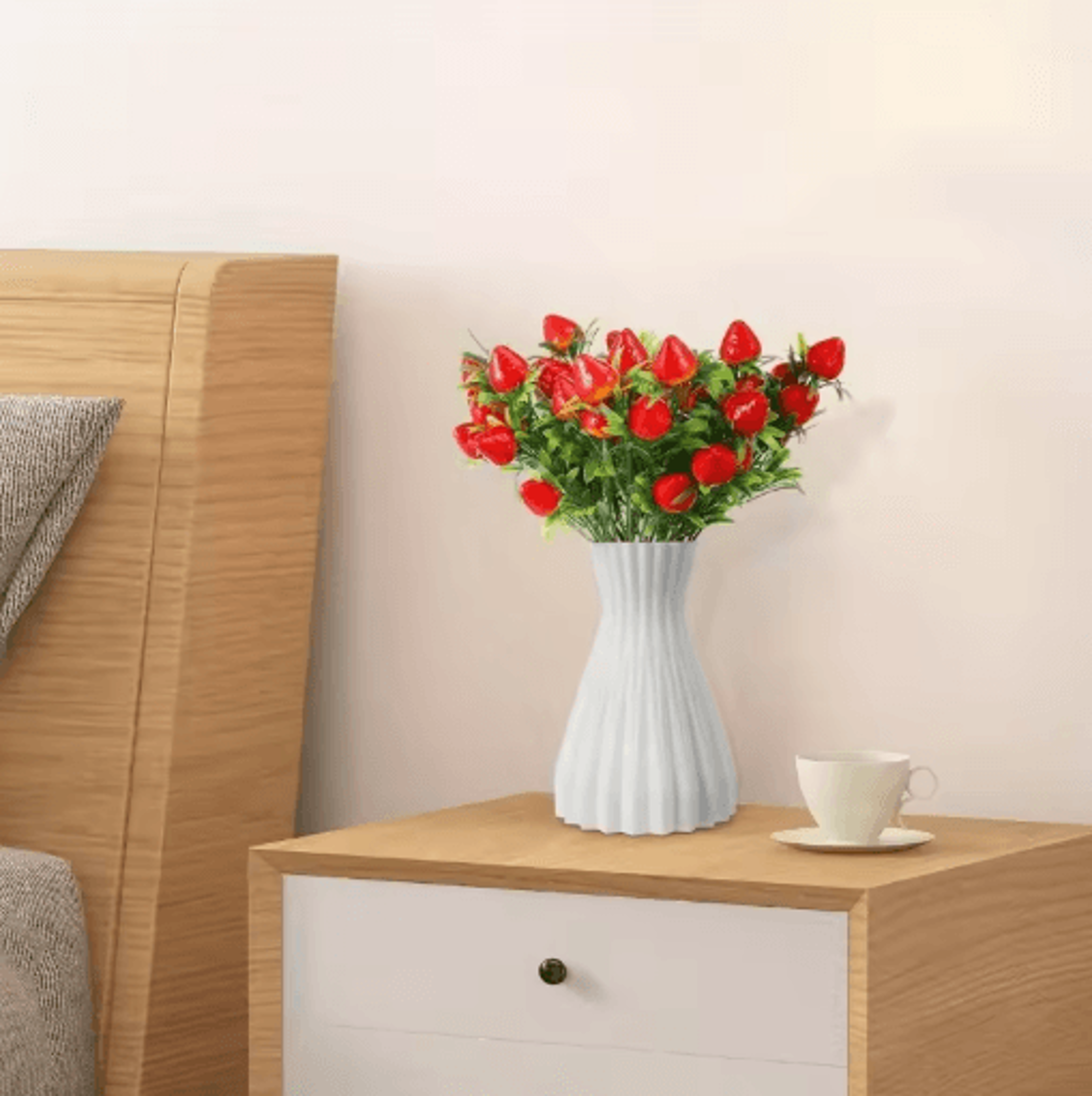 Artificial Strawberry Plant Branches 3 Pack Long Stem Fake Fruit Decor For Home And Seasonal Stylin 2