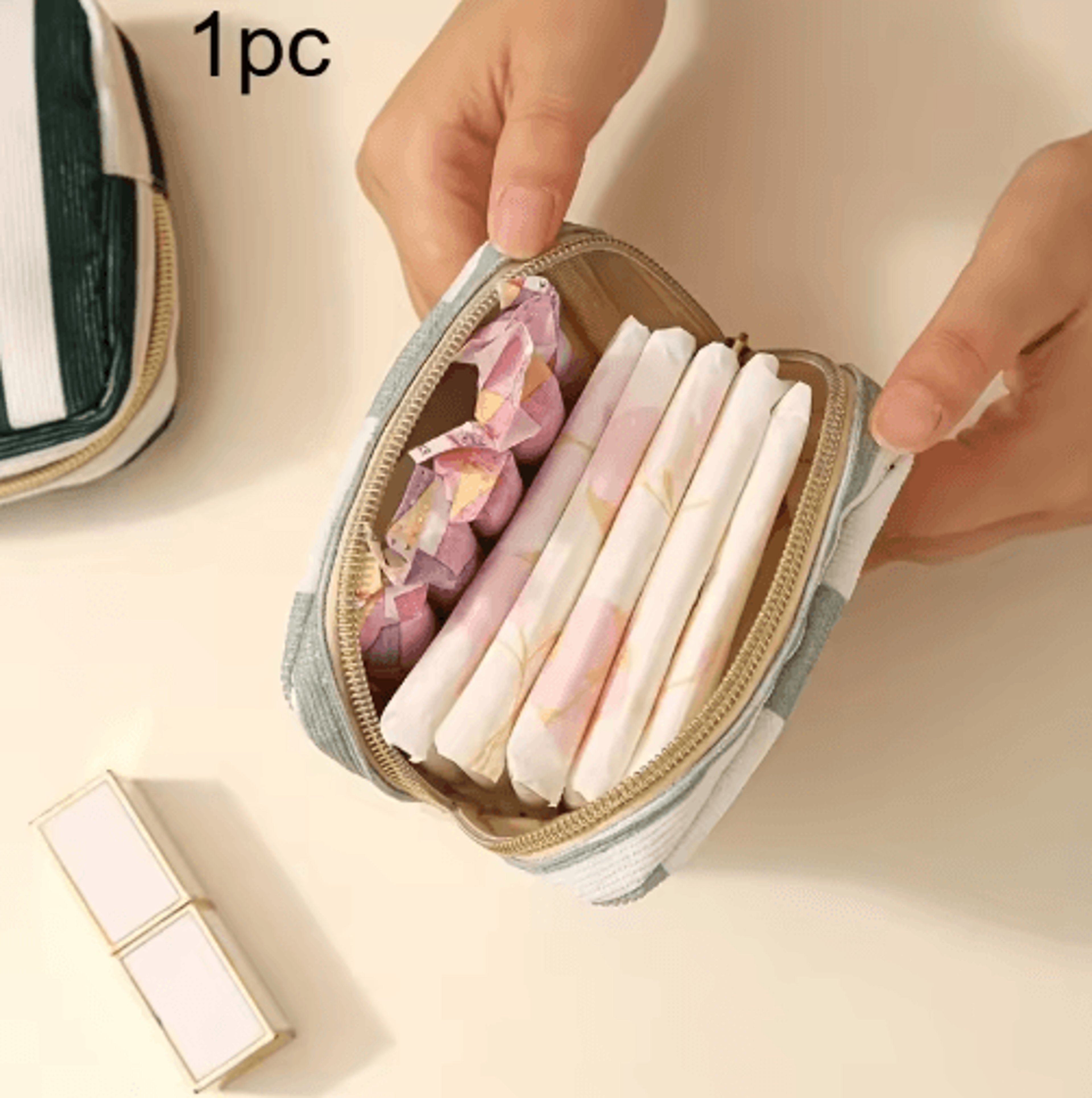 Corduroy Makeup Bag  Large Capacity Cosmetic  Toiletry Organizer For Travel And Daily Use 1