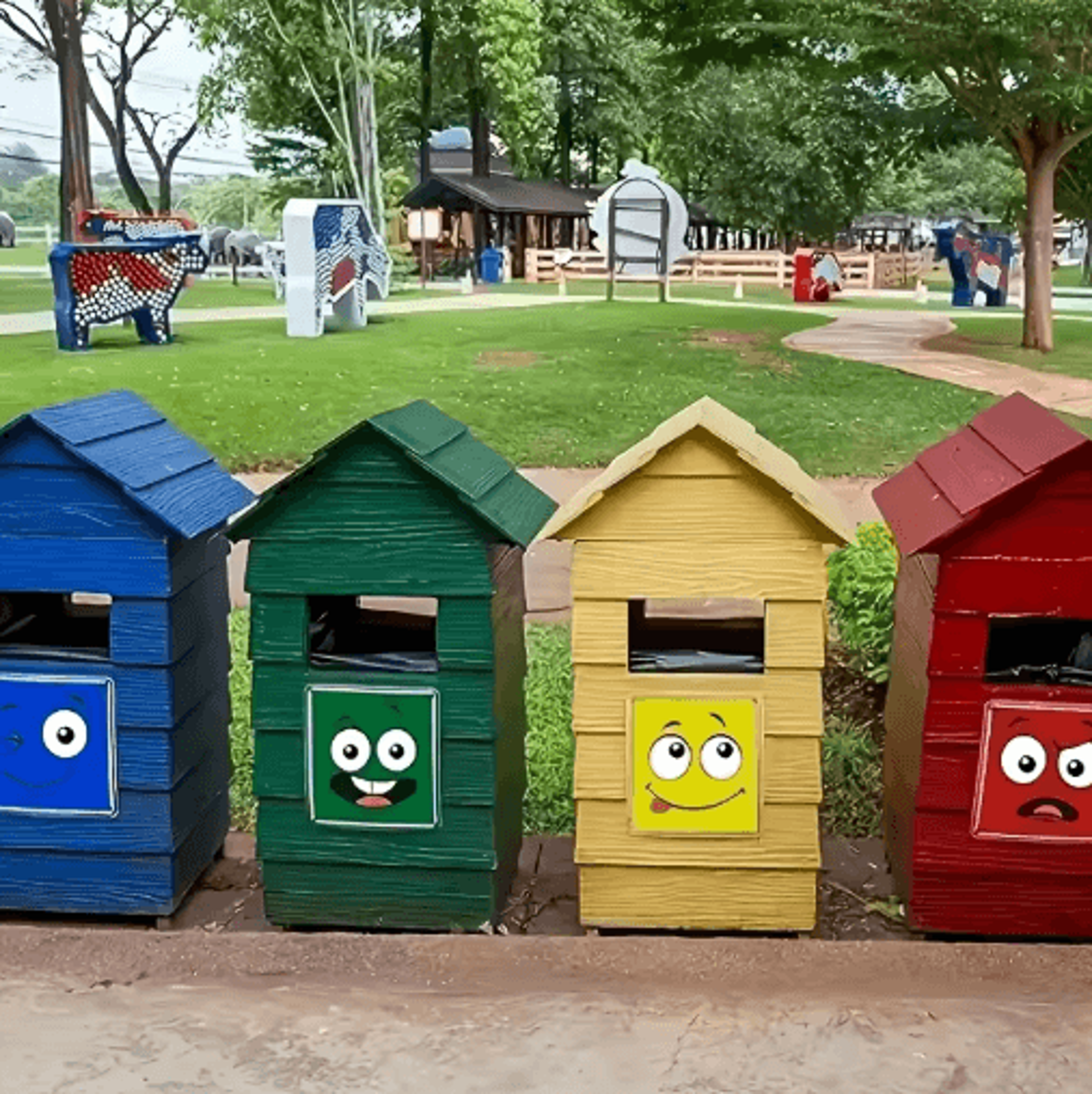 4Piece Cartoon Face Trash Can Stickers  Fun Waterproof PVC Decals For Home Decor 4
