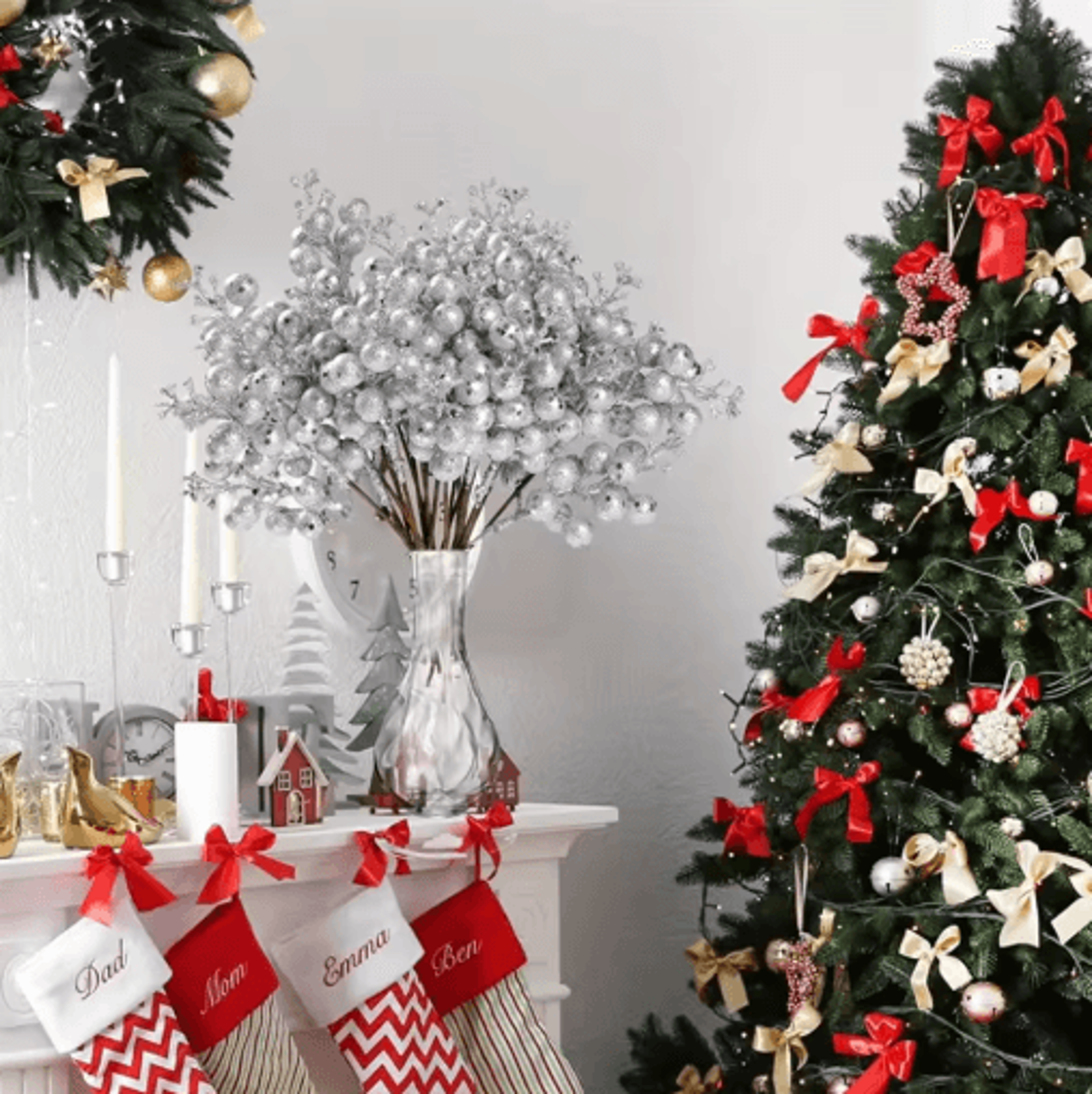 10-piece artificial berry bouquet – festive christmas accents for holiday decor