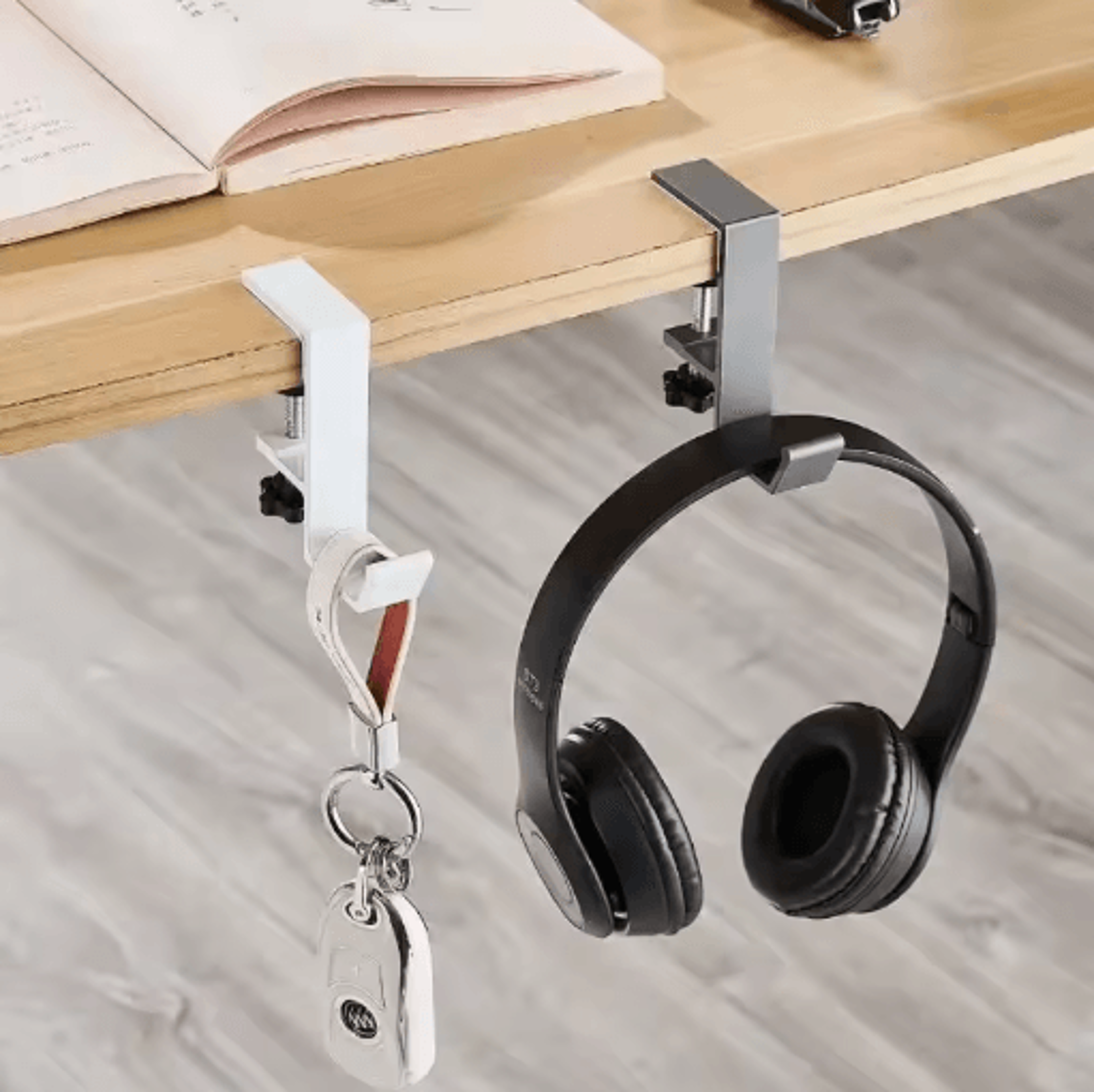 adjustable desk edge hook punch free hanging organizer for headsets bags and accessories