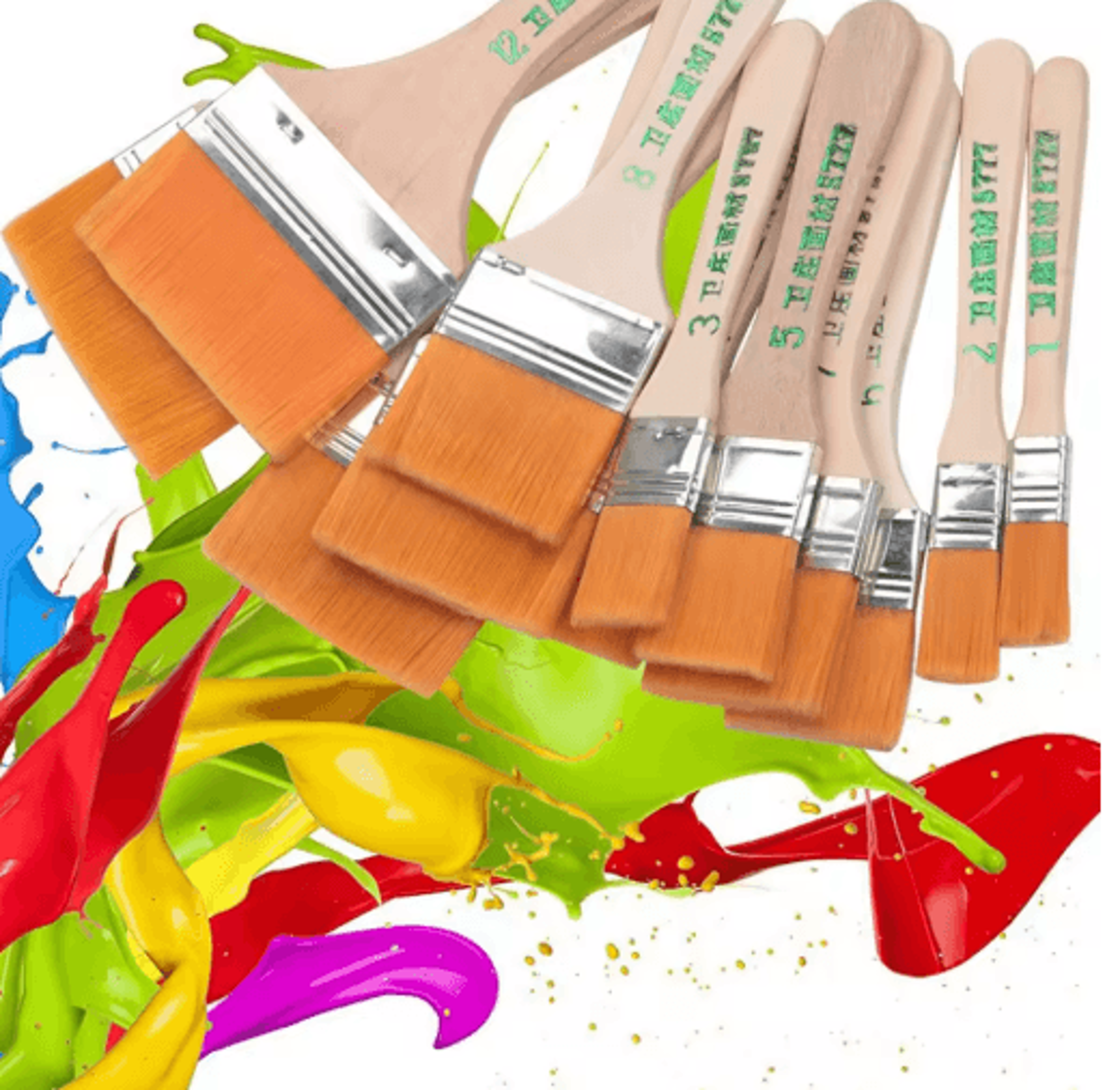 12 Piece Nylon Paint Brush Set Smooth Wooden Handle Brushes For Acrylic Oil Watercolor 5