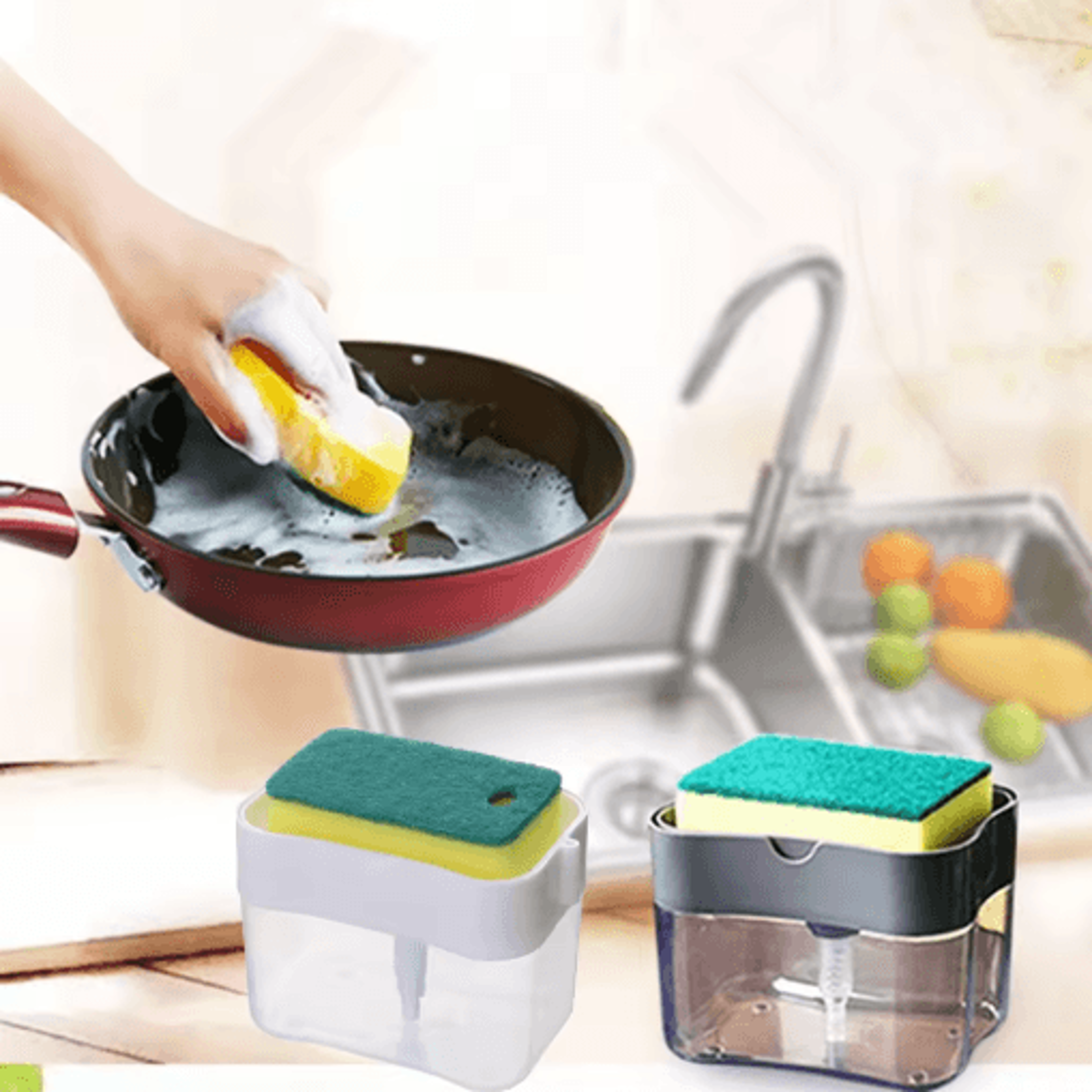 press type dishwashing brush with soap dispenser automatic cleaning pot brush