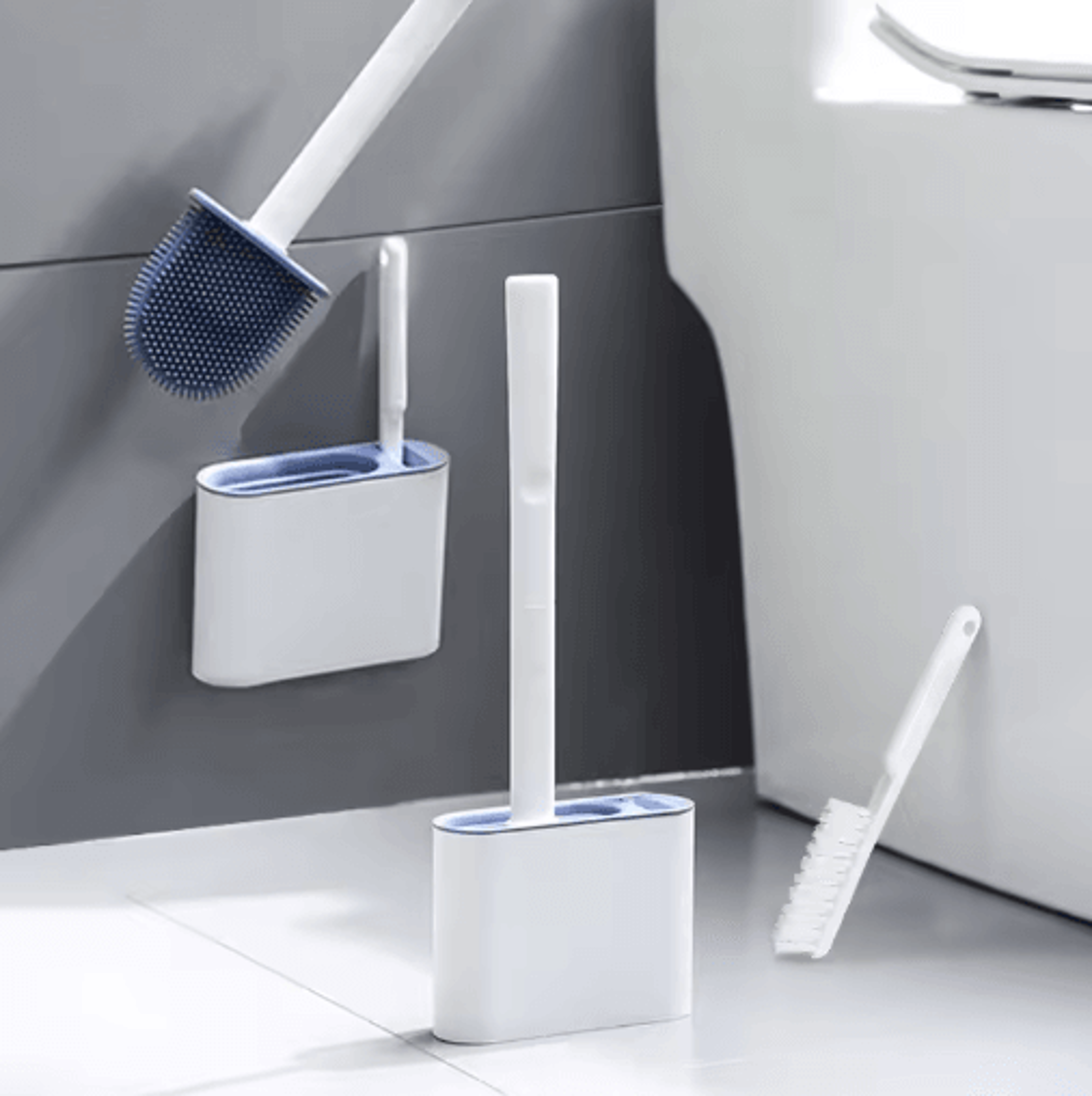 NoDeadCorner Toilet Brush WallMounted Toilet Cleaning Set 4
