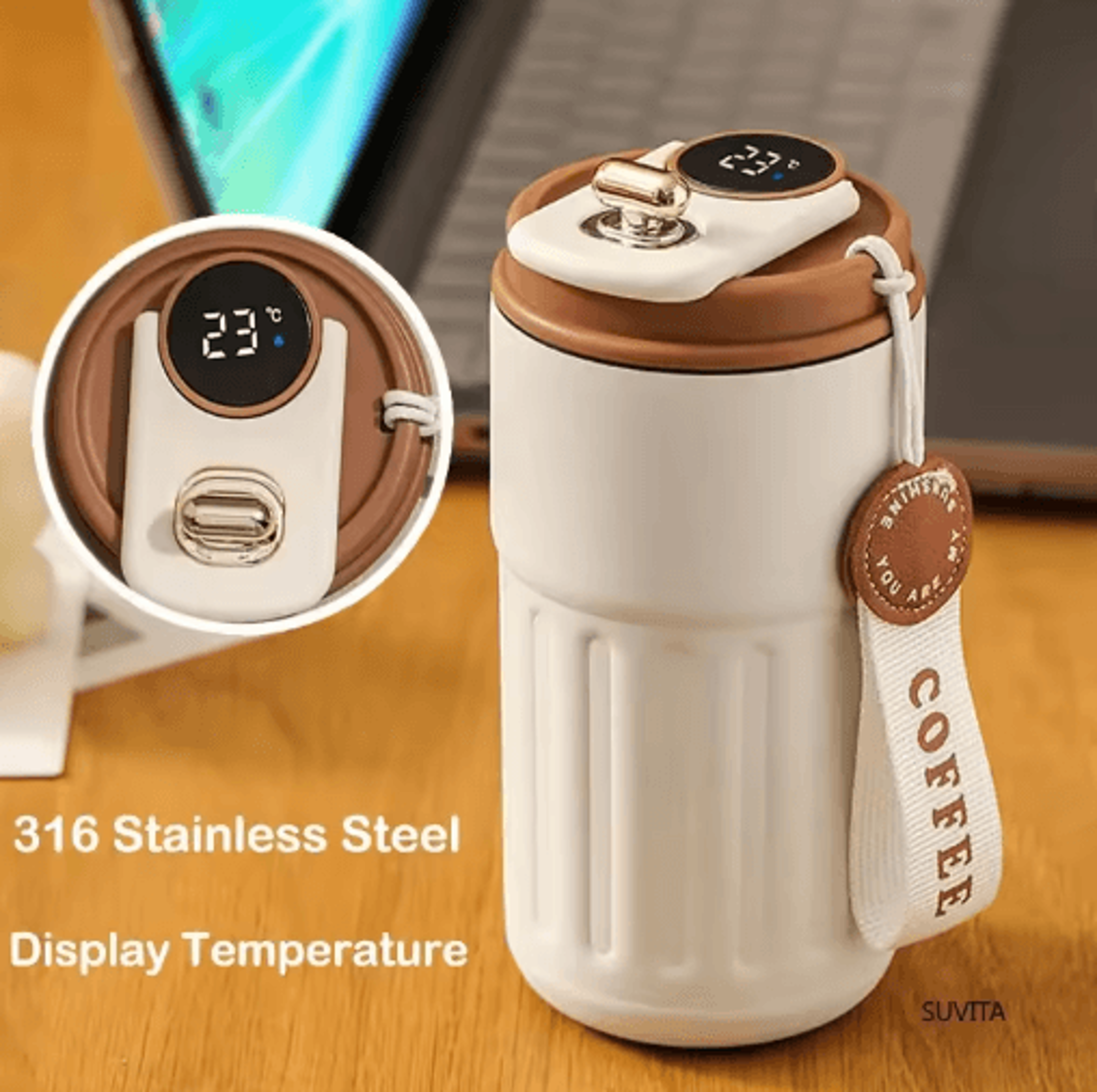 smart temperature display thermal mug – stainless steel led coffee thermo bottle