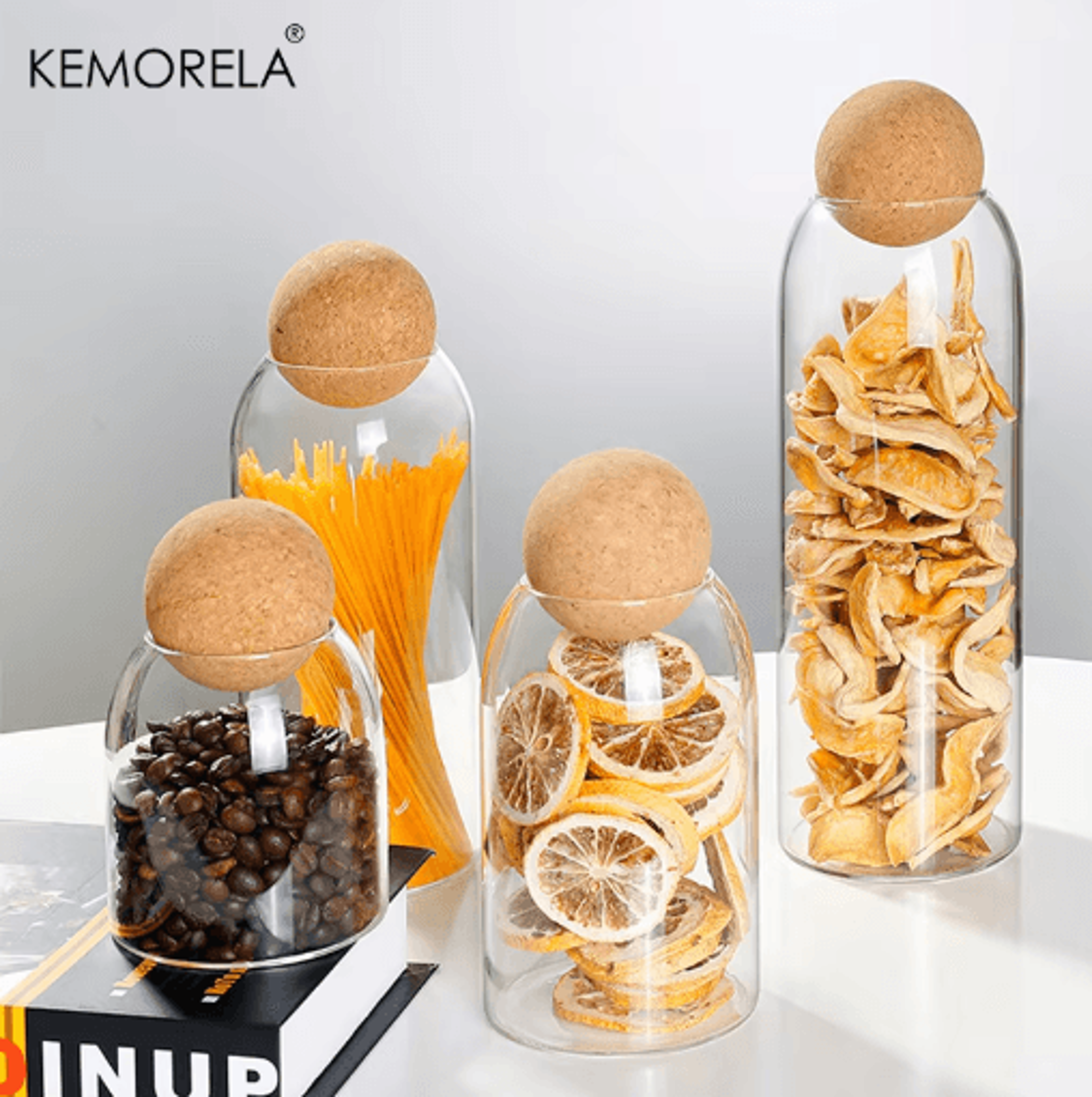 kemorela airtight glass storage jar with ball cork lid transparent canister for tea coffee and snacks