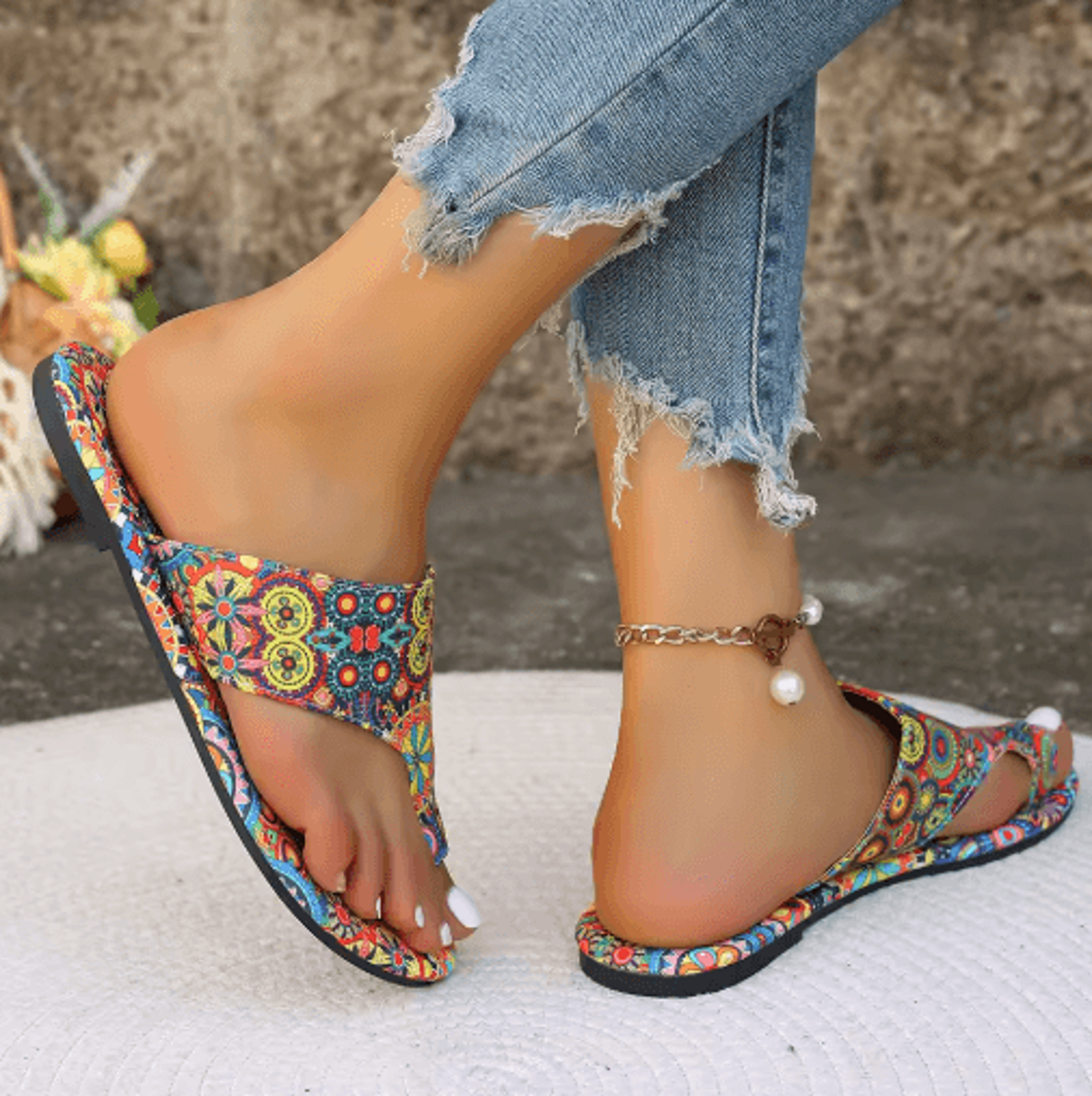 Womens Bohemian Flower Flip Flop Slippers  Lightweight Casual Home  Summer Slides 3