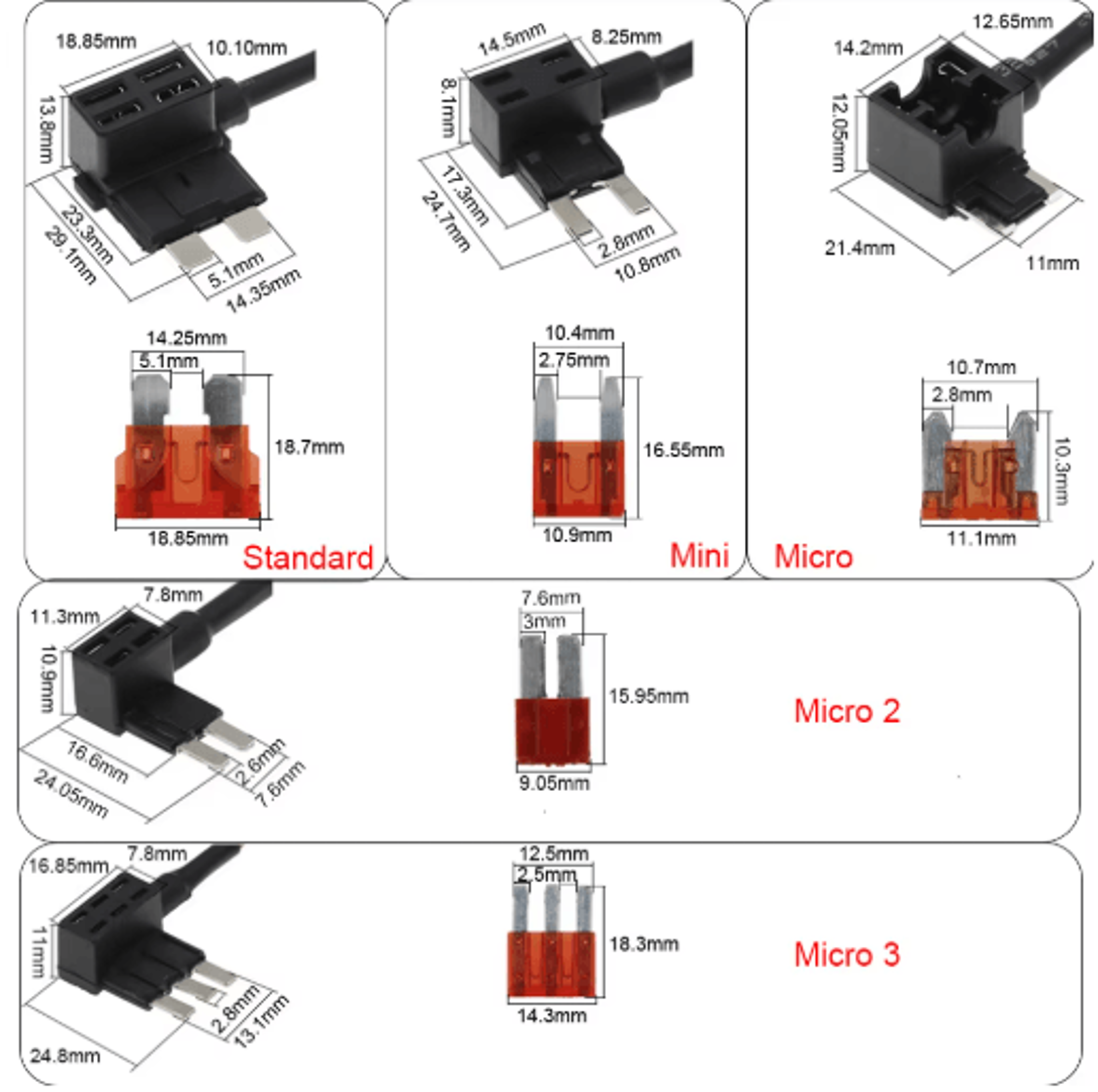 12V AddACircuit Fuse Tap Adapter  Car Fuse Holder With 10A Blade Fuse Mini  Micro  Standard 15