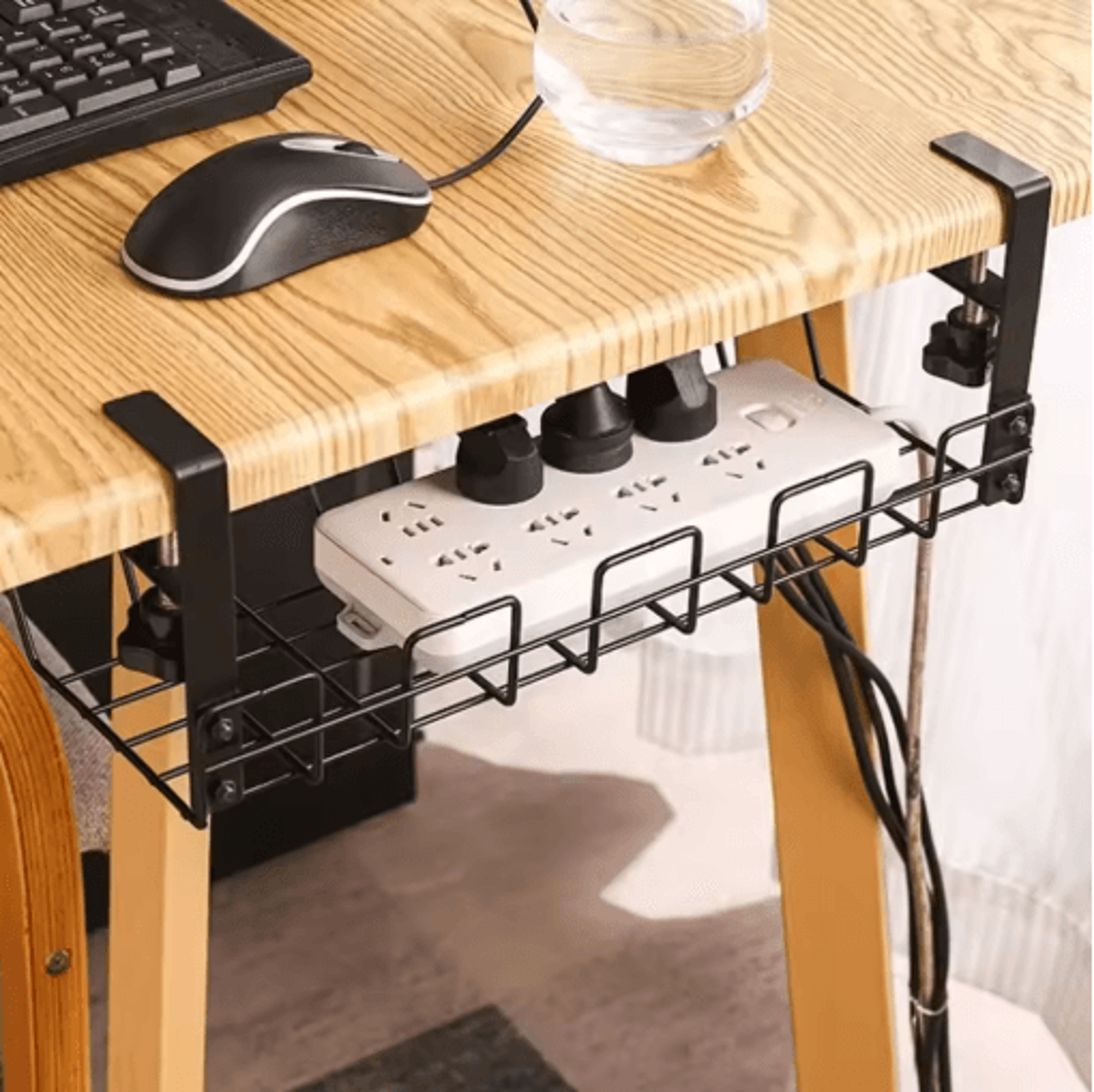 metal under table storage rack & cable management tray for home and office