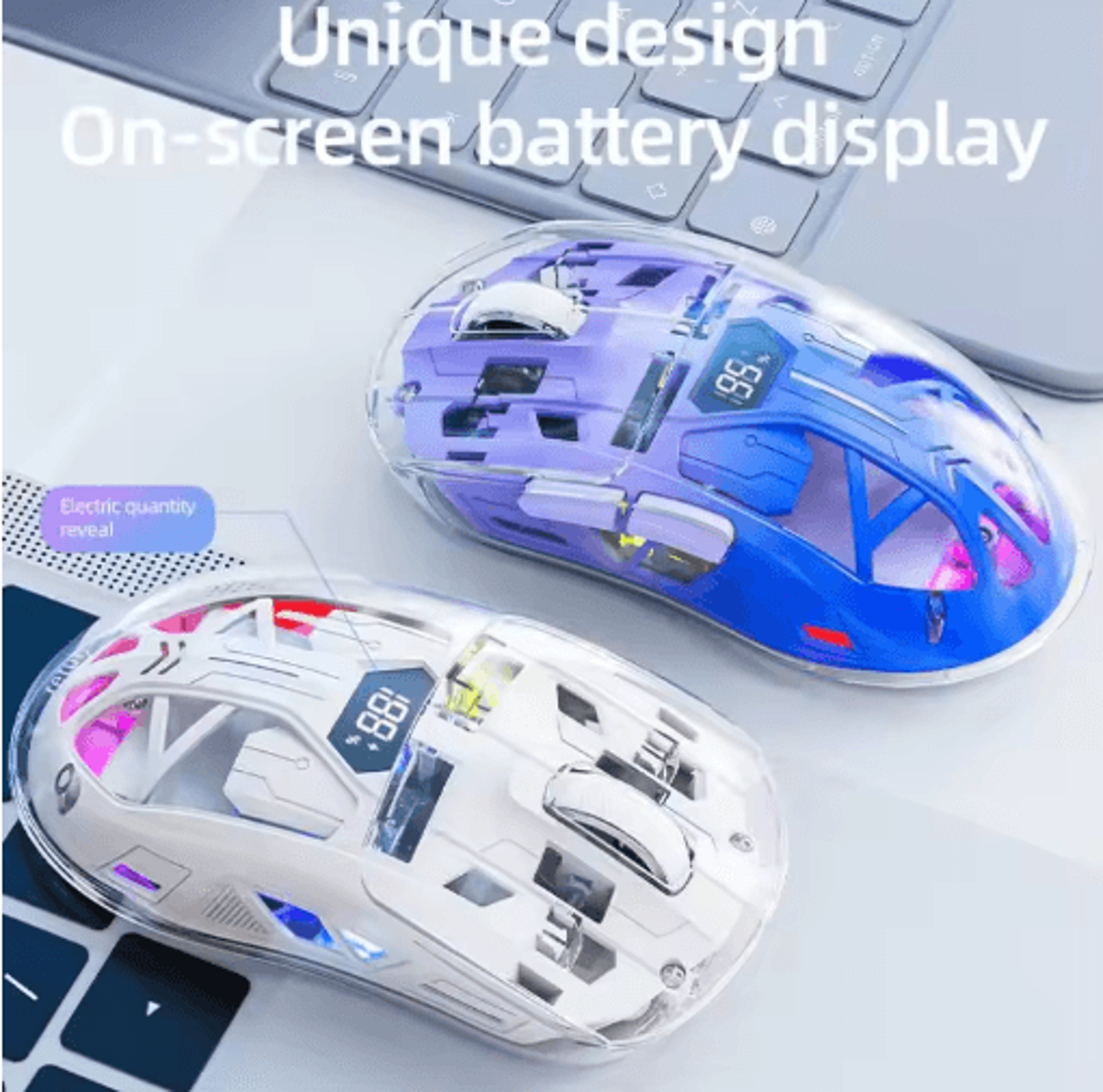 A2 Transparent Digital Display RGB Bluetooth Mouse Wireless Dual Mode Connection Win Mac 4