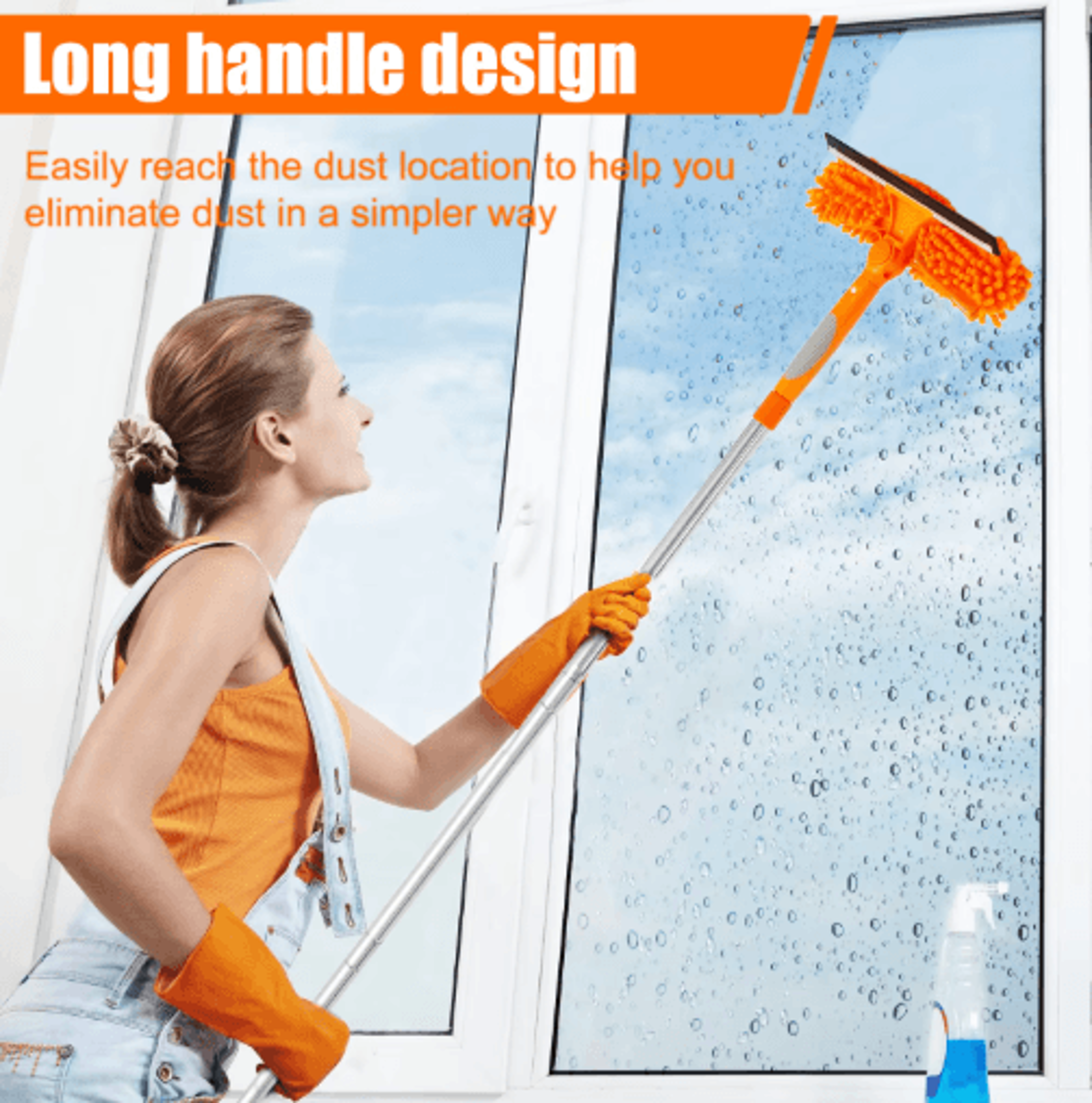 Extendable Window Cleaner Tool Set  180 Rotatable Long Handle Window Mop  Squeegee 4